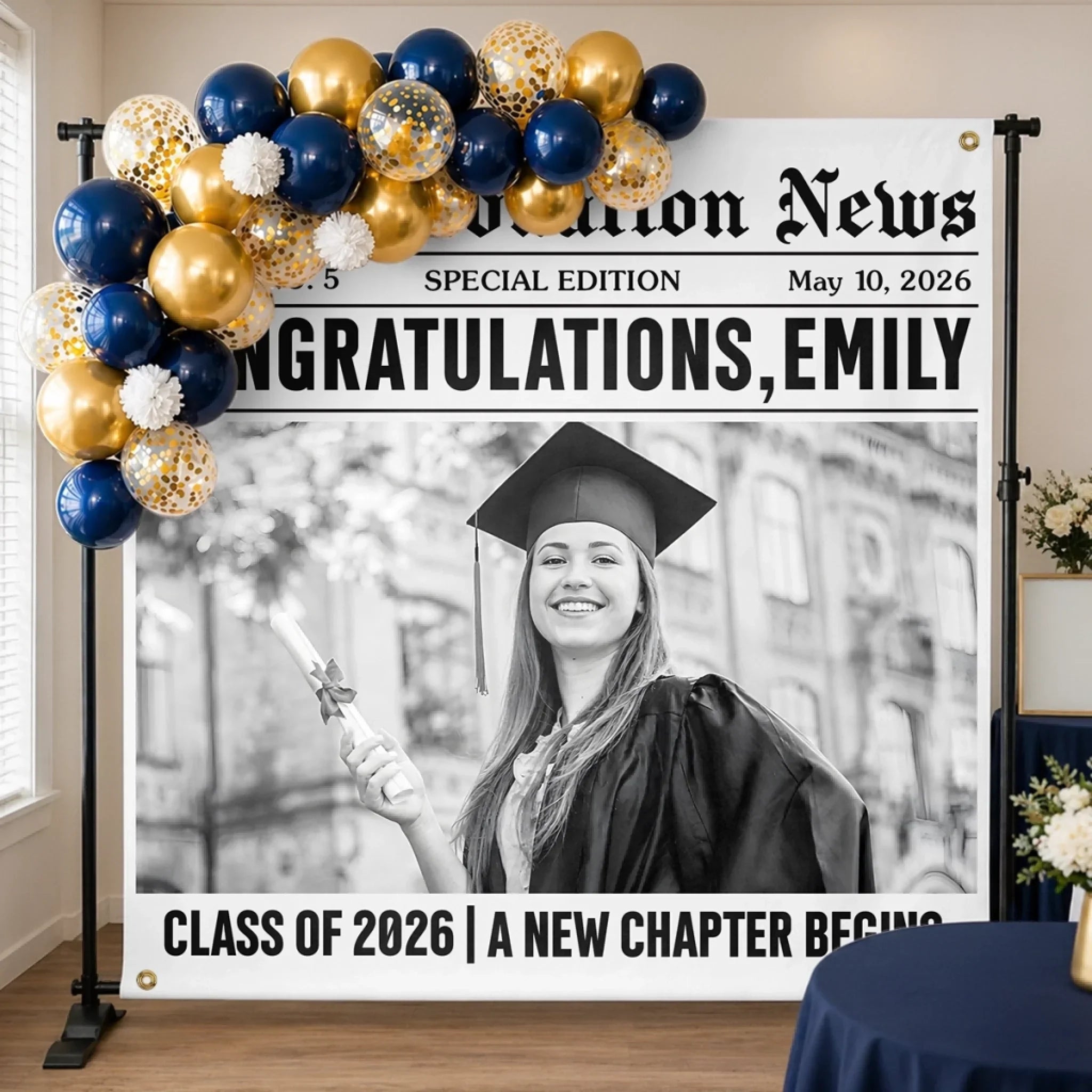 Custom Photo Backdrop - Personalized Graduation Gifts For Him, Her - Her Milestone Made The News