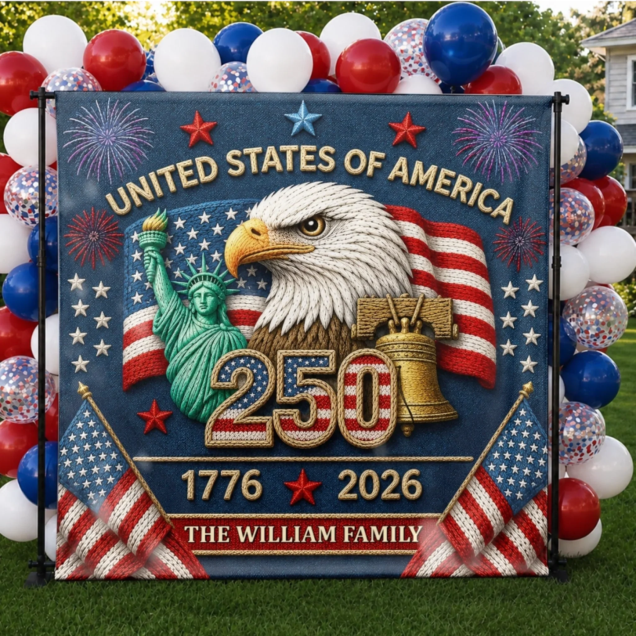Custom Backdrop - Personalized America 250th Anniversary Gifts For Mom, Dad, Brother, Sister, Kids - Let The Celebration Fly High
