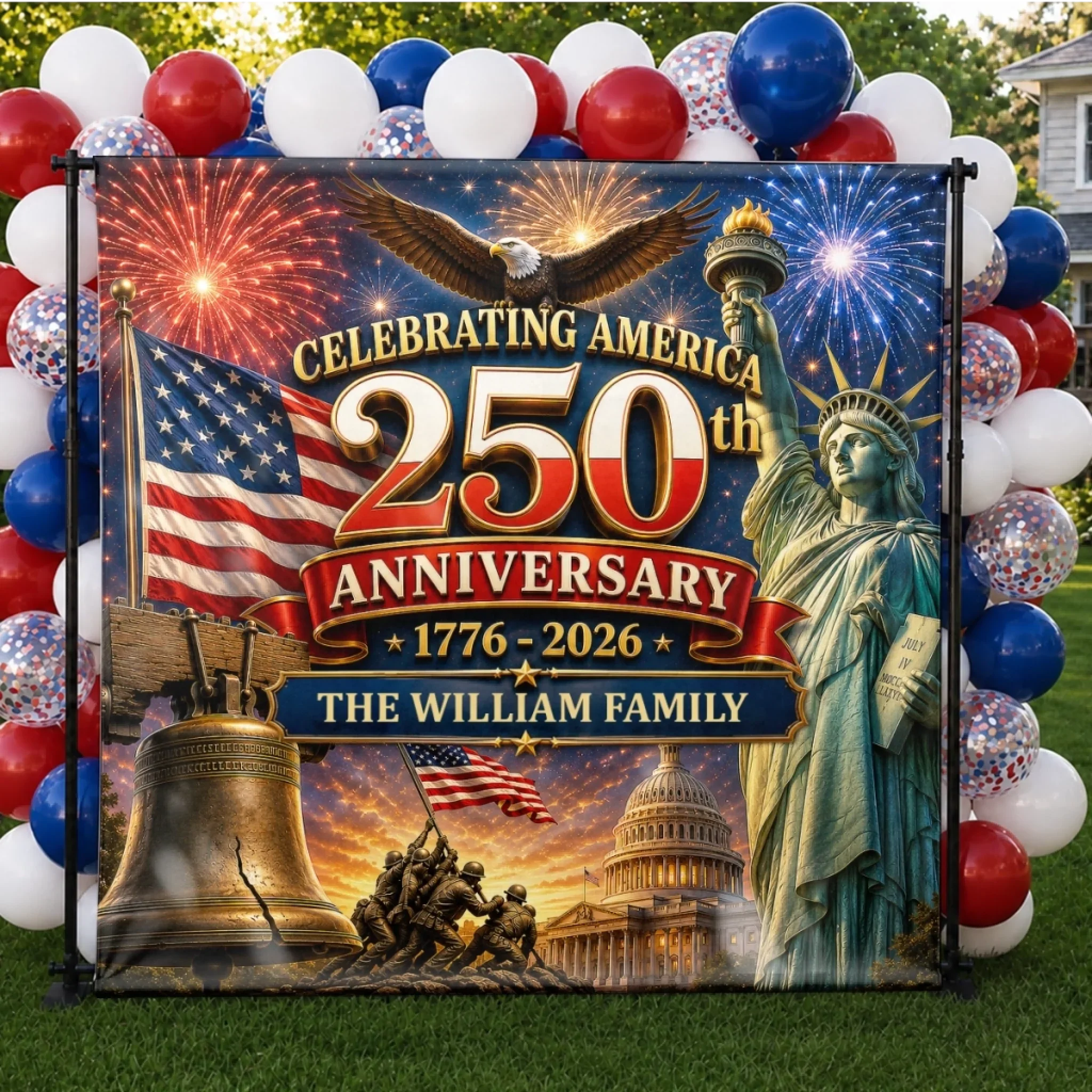 Custom Backdrop - Personalized America 250th Anniversary Gifts For Mom, Dad, Brother, Sister, Kids - Red, White, Blue And Legendary