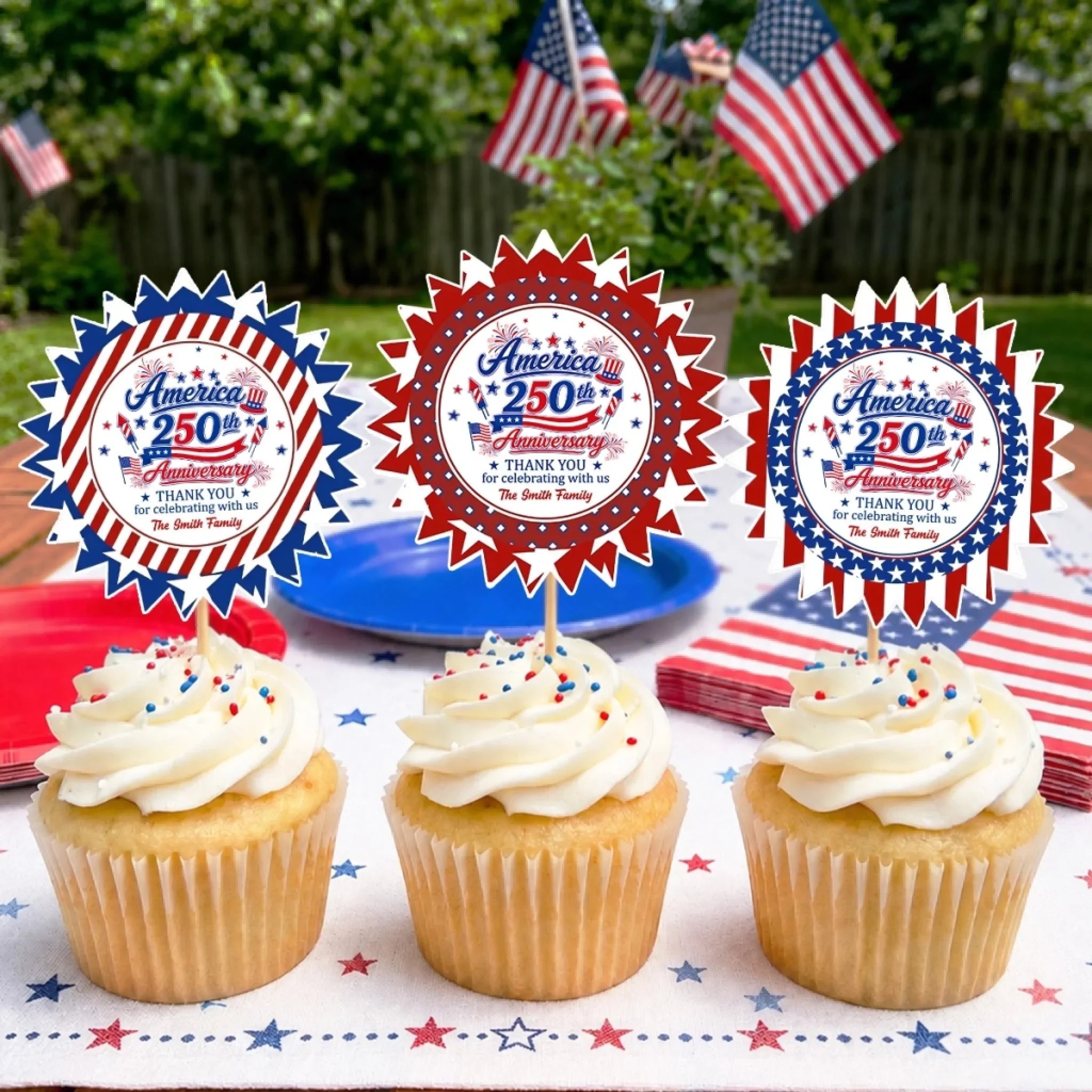 Custom Cake Toppers - Personalized America 250th Anniversary Gifts For Mom, Dad, Brother, Sister, Kids - United In Pride Since Day One