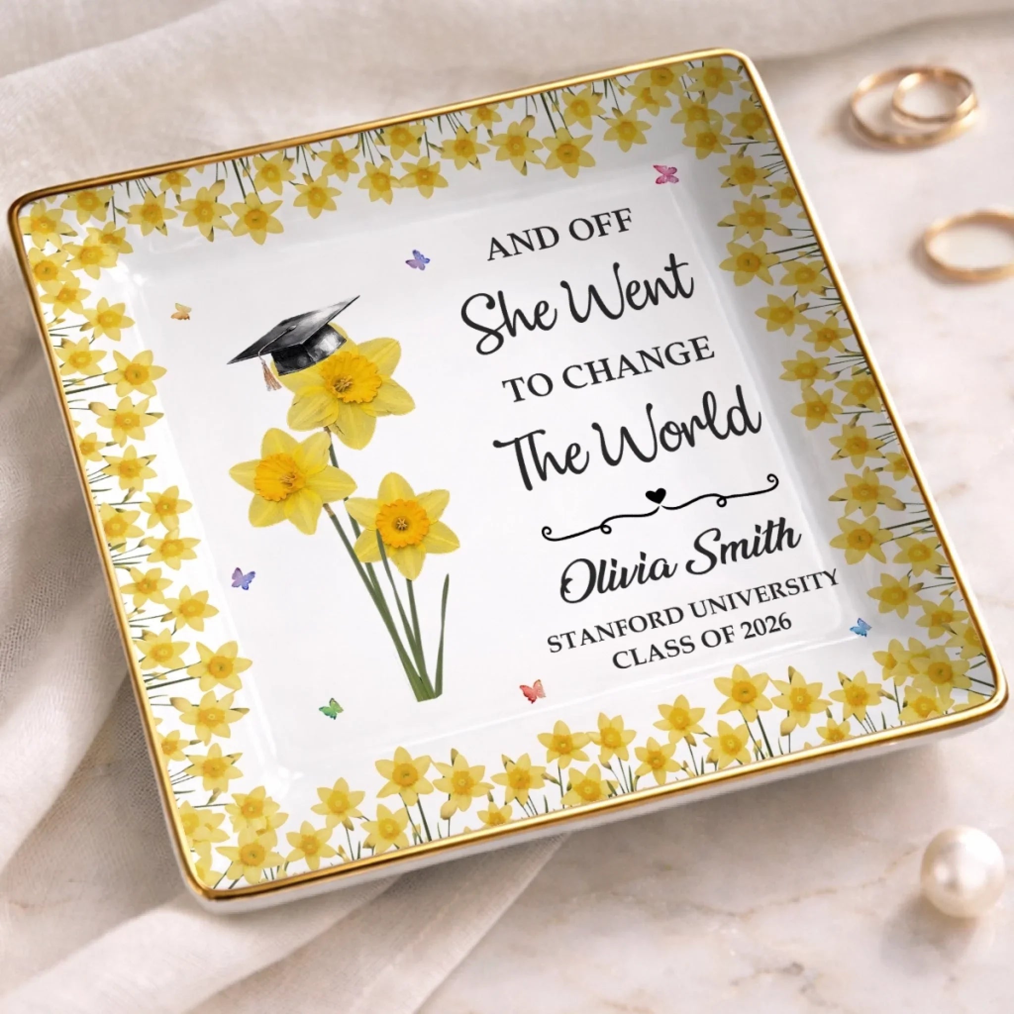 Custom Full-Print Jewelry Dish - Personalized Graduation Gifts For Him, Her - Dream Big, Bloom Bigger