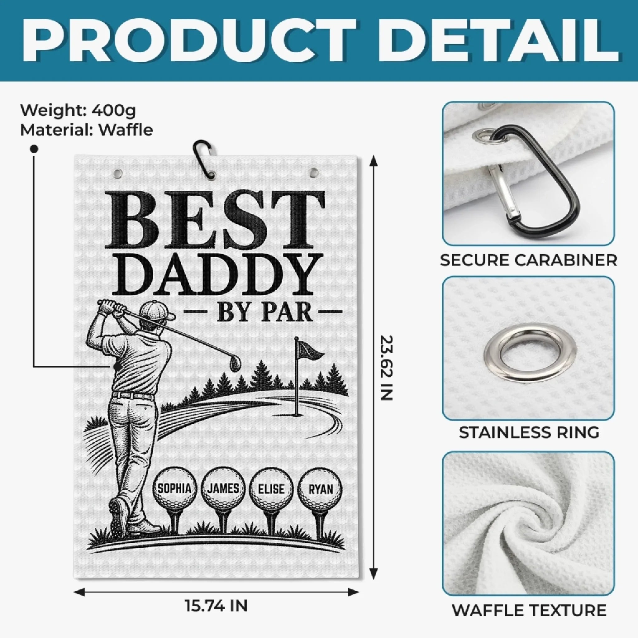Custom Golf Towel - Personalized Father's Day Birthday Golf Gifts For Dad, Grandpa - The Real Golf Champ