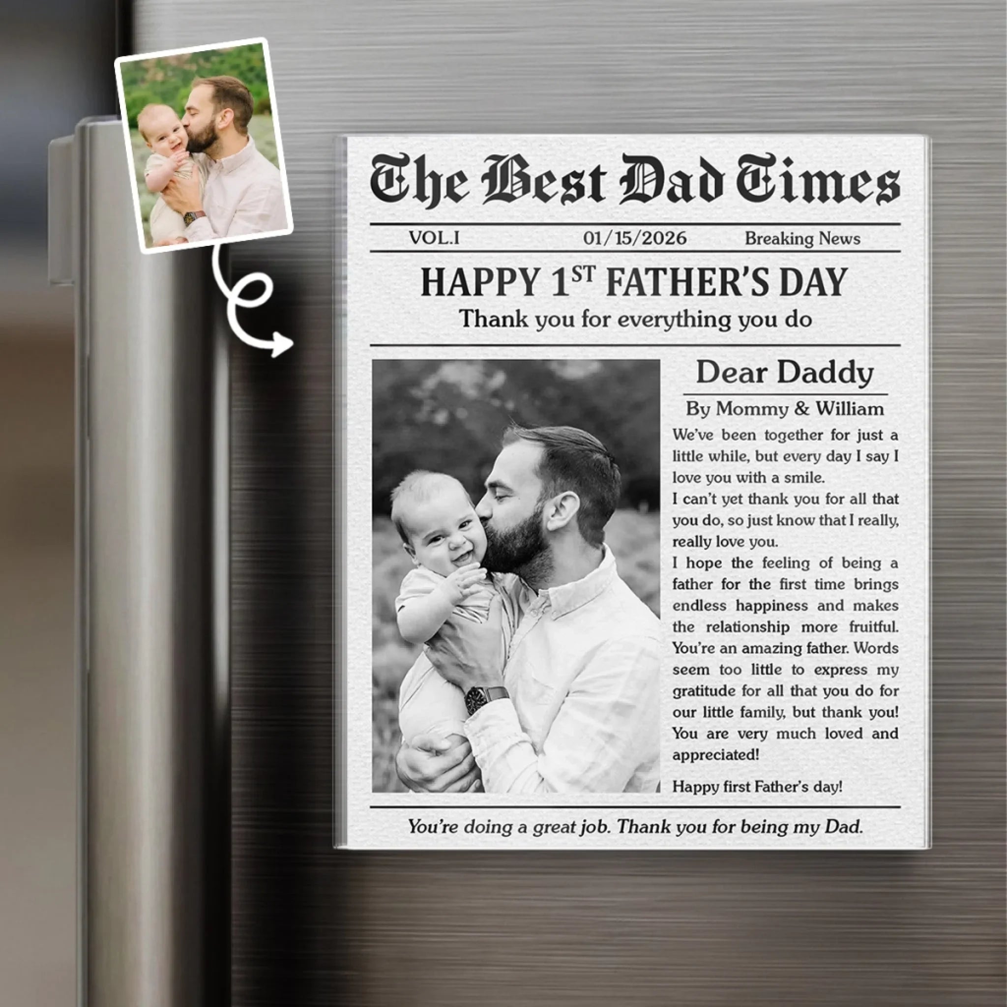 Custom Photo Acrylic Fridge Magnet - Personalized Father's Day Birthday Gifts For New Dad - The Best Dad Times