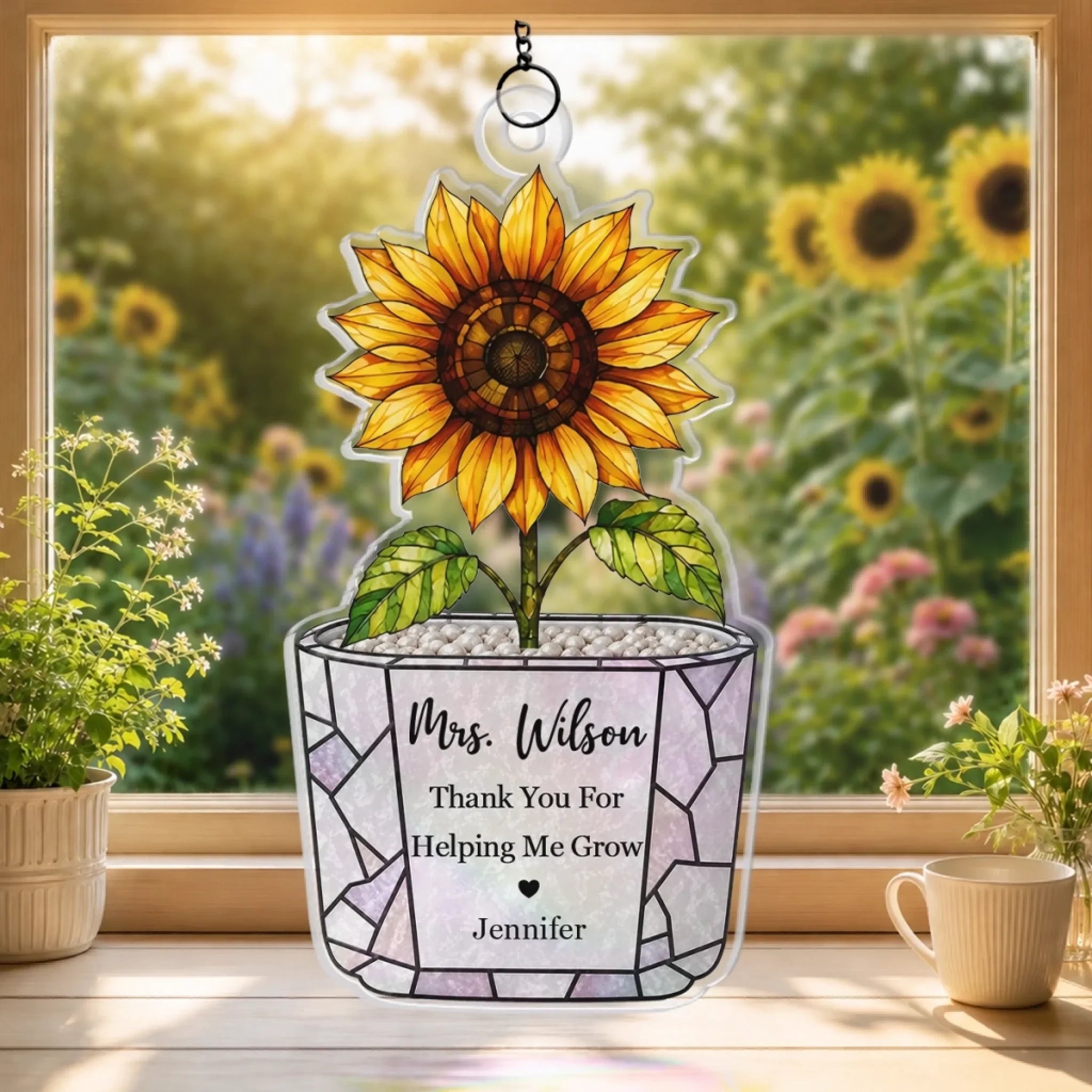 Custom Window Hanging Suncatcher Ornament - Personalized Birthday Gifts For Teachers - Growing With Gratitude