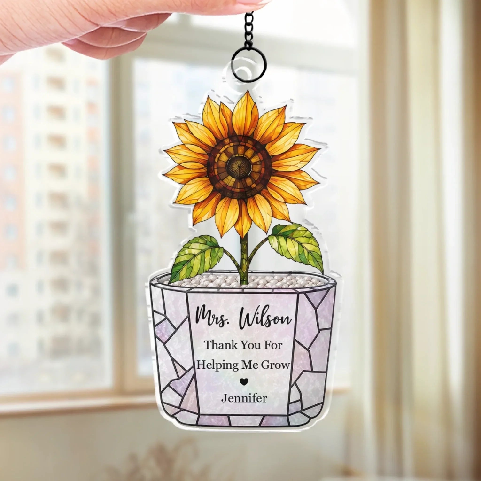 Custom Window Hanging Suncatcher Ornament - Personalized Birthday Gifts For Teachers - Growing With Gratitude