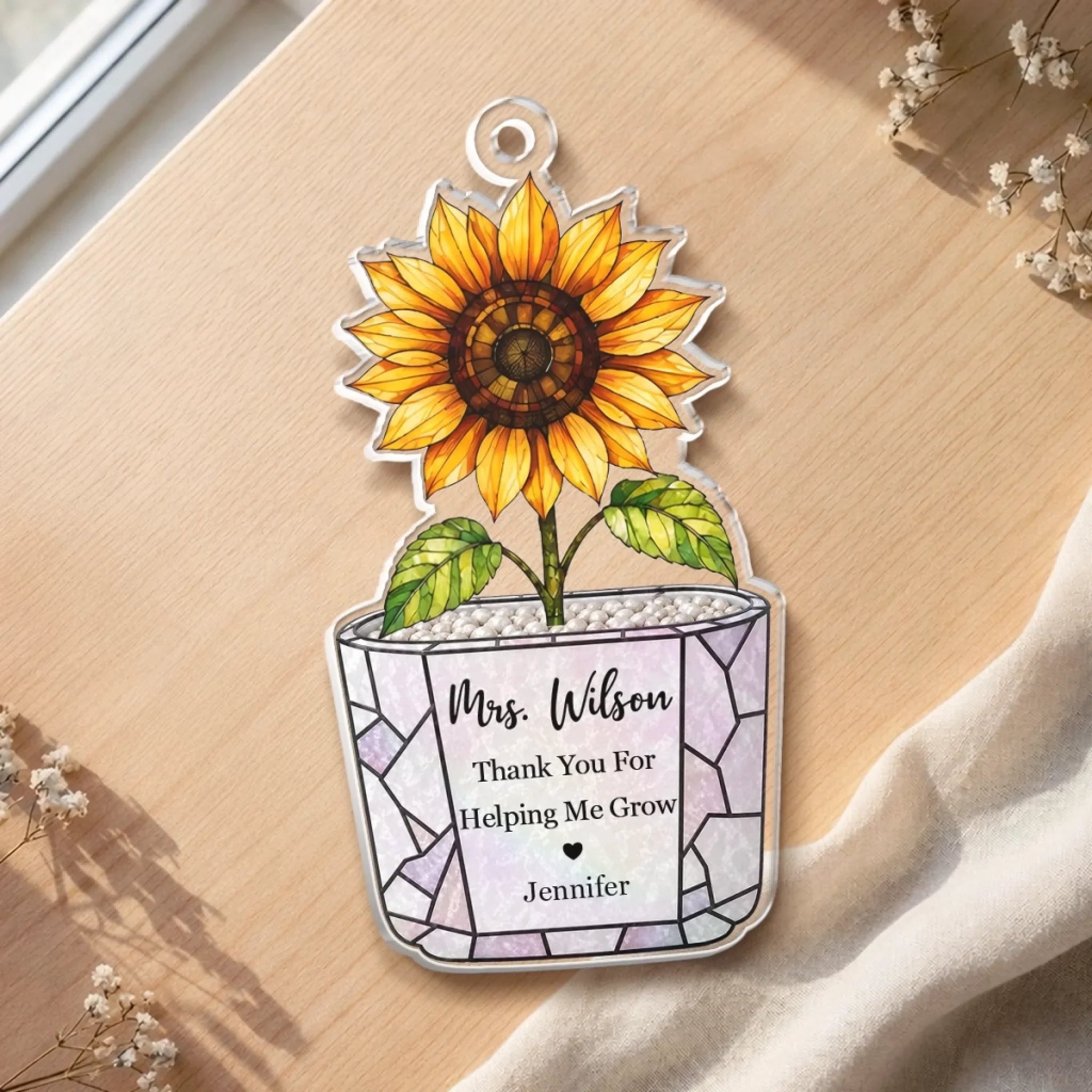 Custom Window Hanging Suncatcher Ornament - Personalized Birthday Gifts For Teachers - Growing With Gratitude