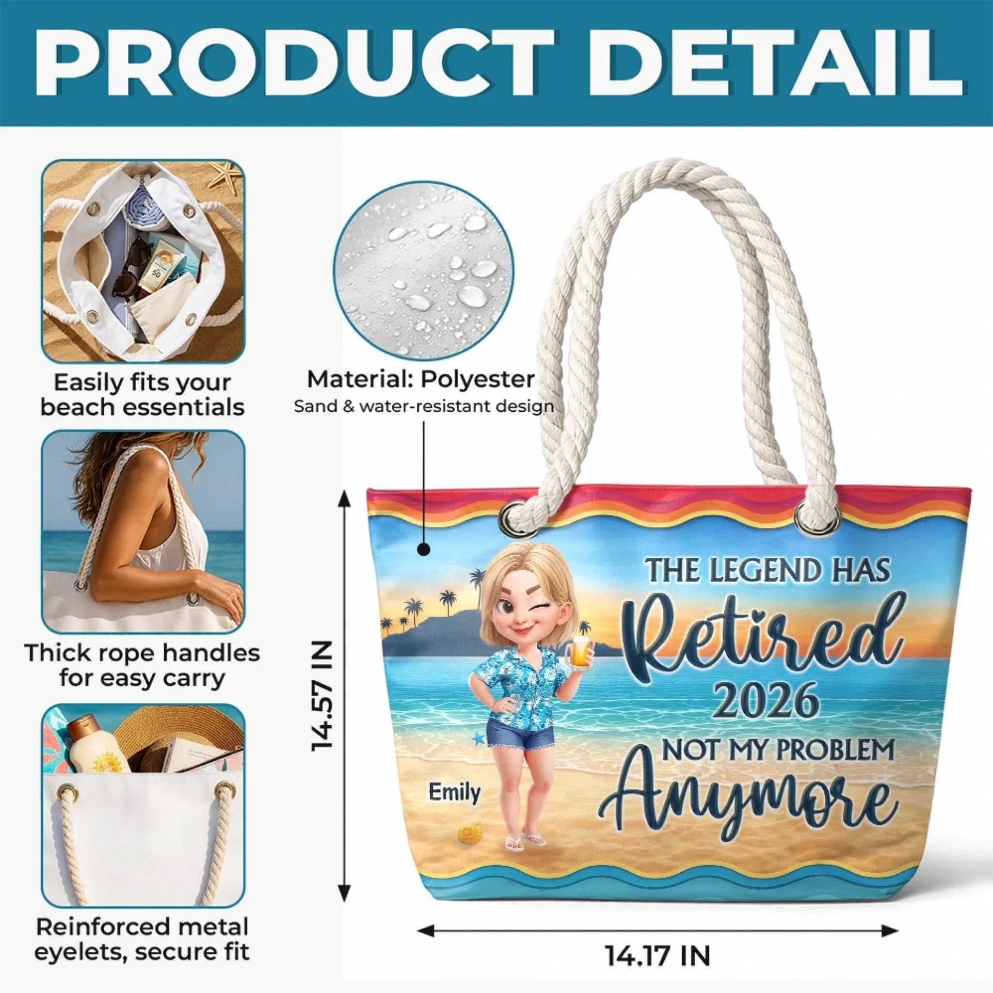 Custom Beach Bag - Personalized Summer Vacation And Travel, Retirement Gifts For Best Friends, Family, Coworker, Work Bestie - Living The Legend Life