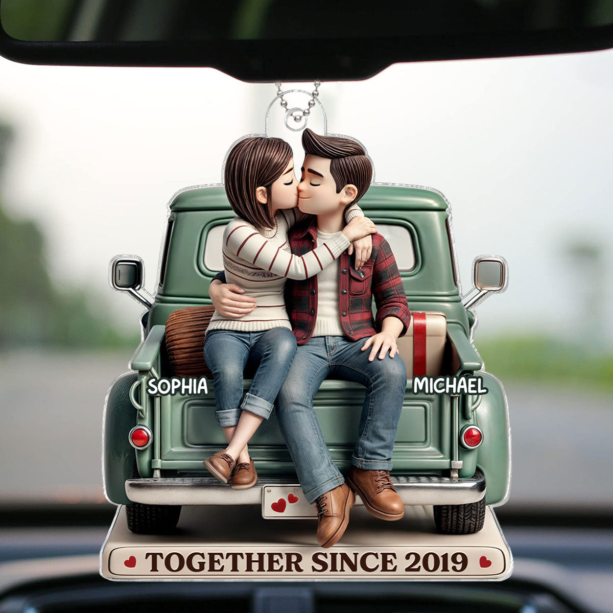 3D Effect Couple On Truck Personalized Acrylic Car Hanger Ornament, Heartfelt 2025 Gift For Couple, For Him, For Her, Boyfriend, Girlfriend, Husband, Wife