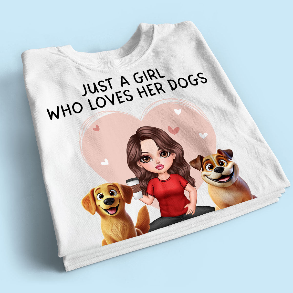 Just A Girl Who Loves Her Dogs Realistic Cartoon Dogs Personalized Shirt, Gift For Dog Lover