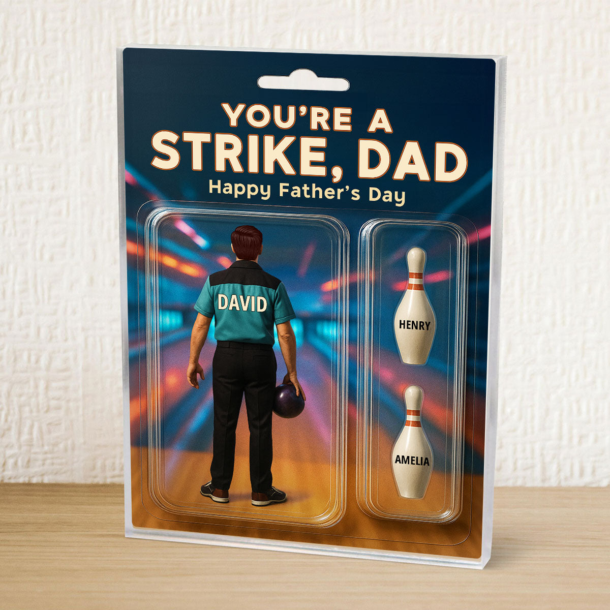 You're A Strike Dad With Kids' Names Custom Figure Personalized Acrylic Block Plaque, Unique Gift For Him, For Dad, For Bowling Lover