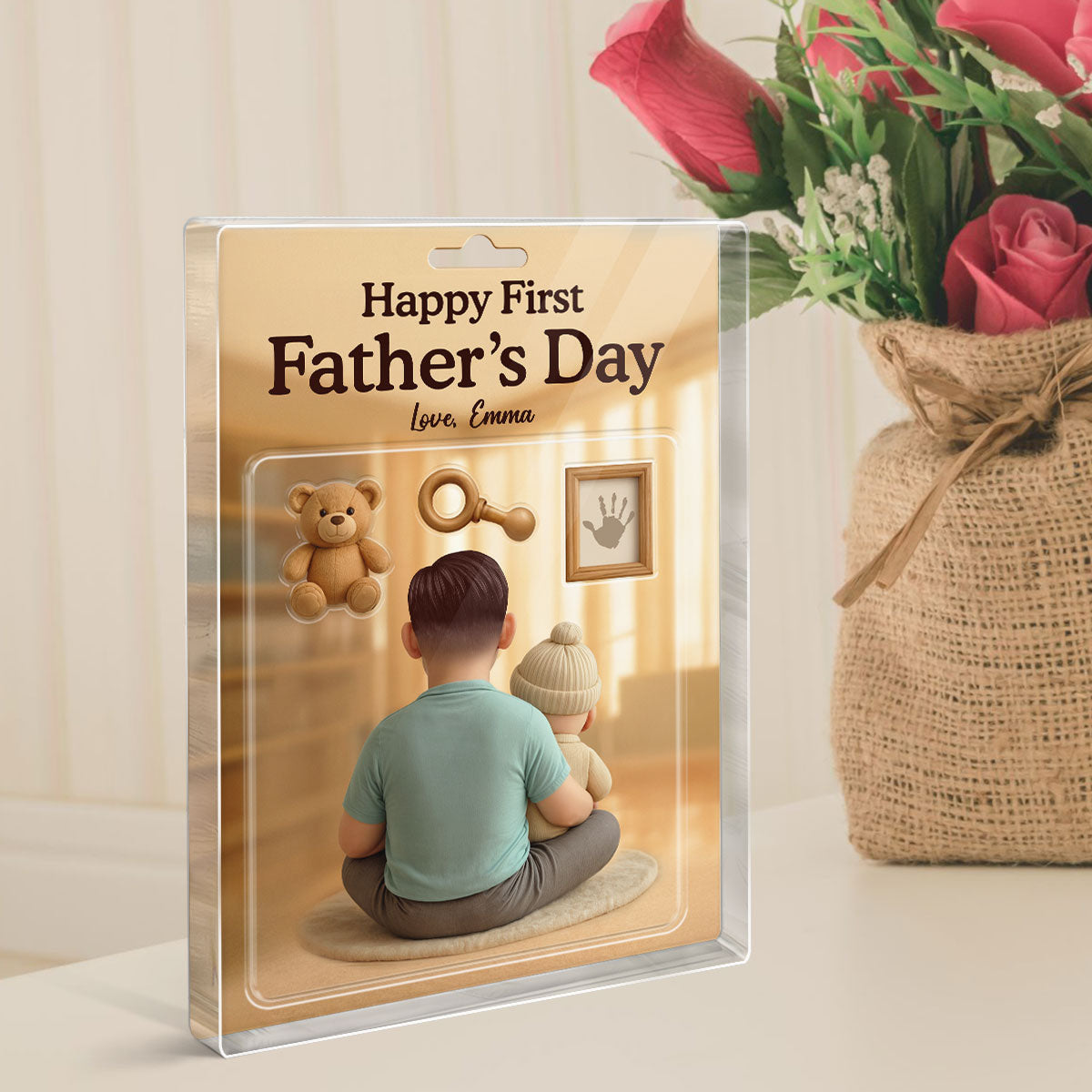 Happy First Custom Figure 3D Effect Personalized Rectangle Acrylic Block Plaque