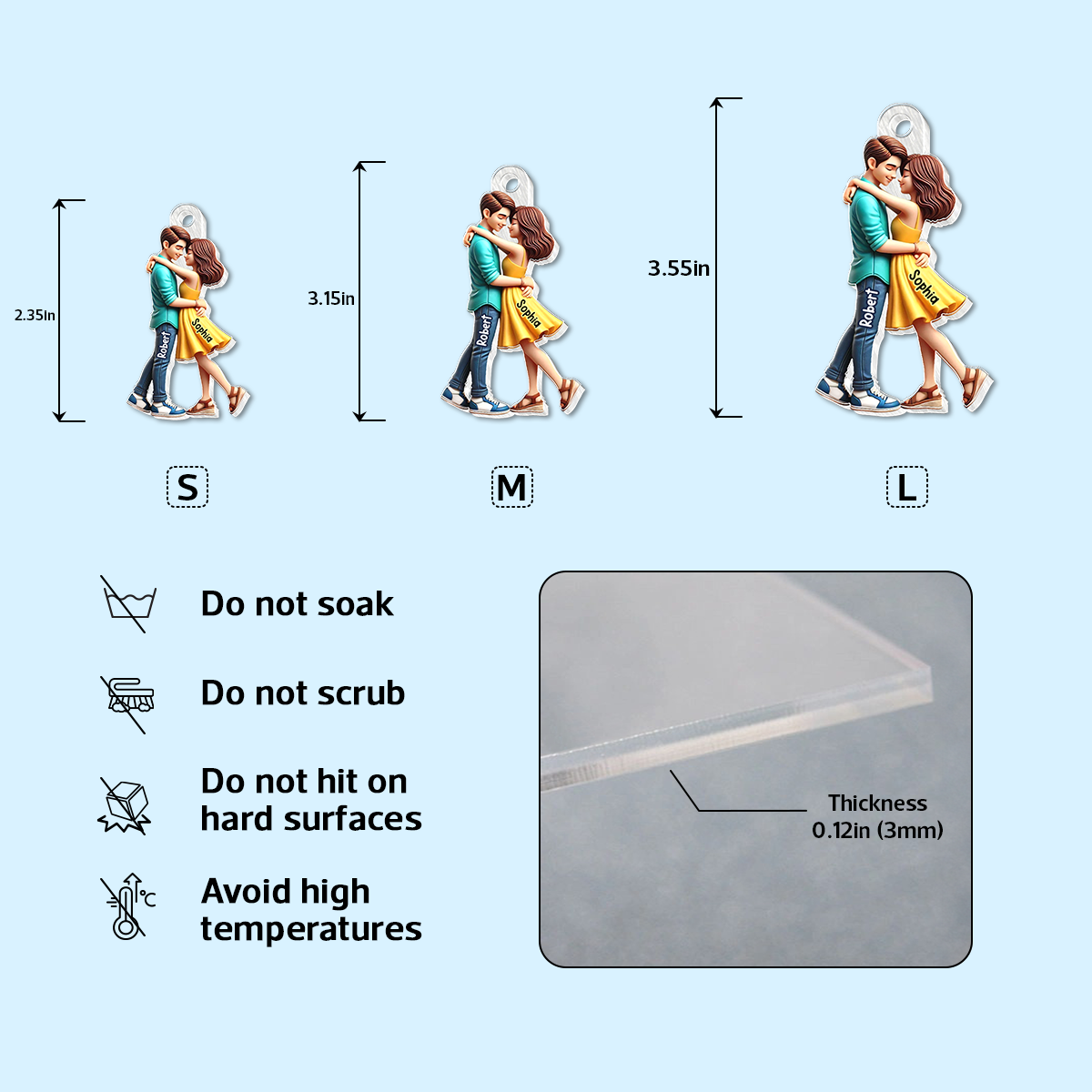 3D Effect Couple Hugging Personalized Acrylic Keychain, Heartfelt Gift For Couple, For Him, For Her, Boyfriend, Girlfriend, Husband, Wife