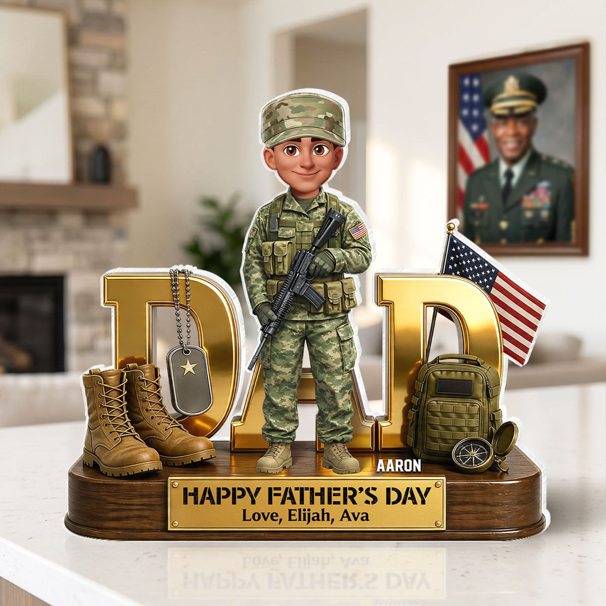 Proud American Military Armed Force Hero Dad 2D Flat - Personalized Acrylic Block Plaque - Gift For Dad