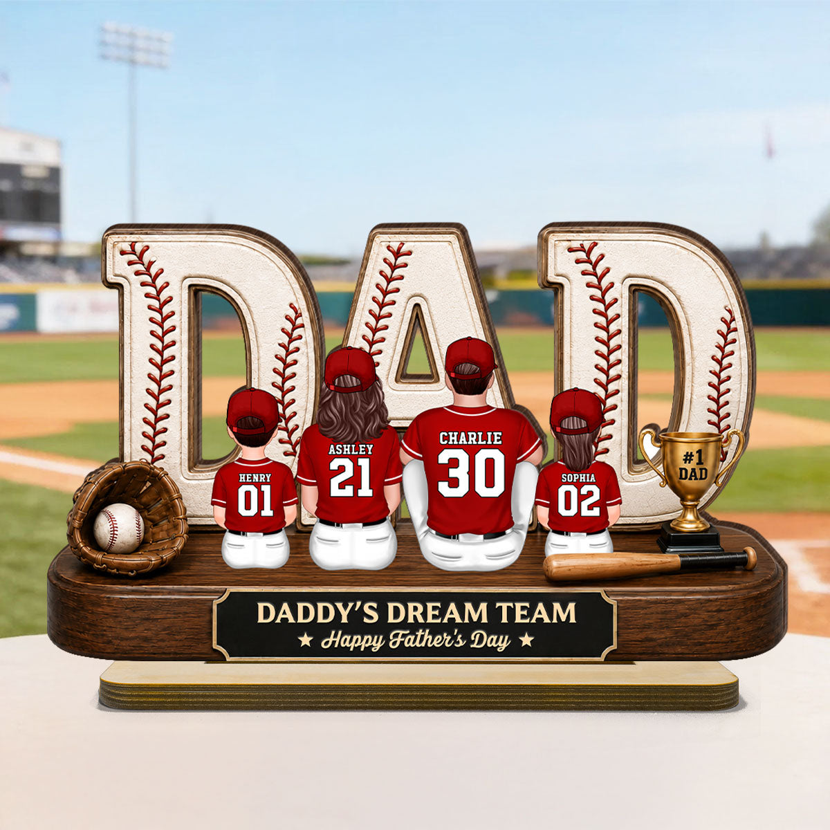 Baseball Daddy's Dream Team - Personalized 2-Layered Wooden Plaque - Unique Trending Gift For Dad, Husband, Baseball Fans