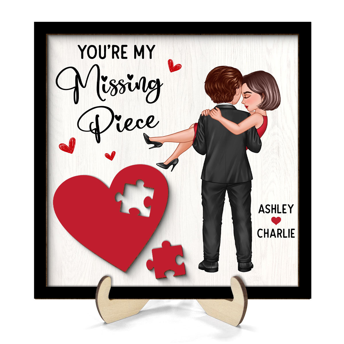Couple Holding Red Heart Valentine‘s Day Gift For Her Gift For Him Personalized 2-Layer Wooden Plaque, Valentine‘s Day Gift For Him, For Her