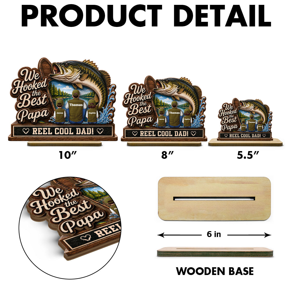 We Hooked The Best Grandpa Back View 2D Flat - Personalized 2-Layered Wooden Plaque - Gift For Fishing Lovers
