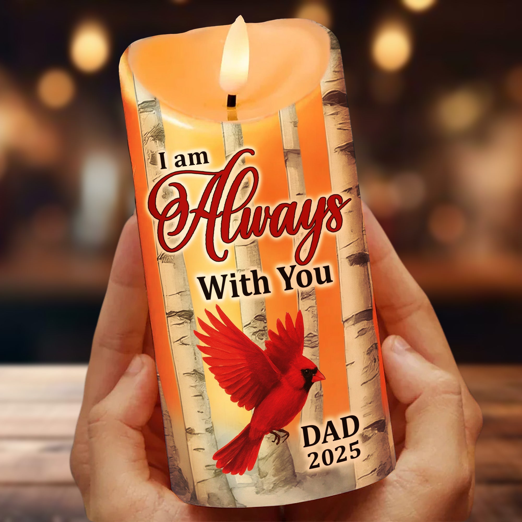 Birch Tree Cardinals I Am Always With You Memorial - Personalized LED Candle