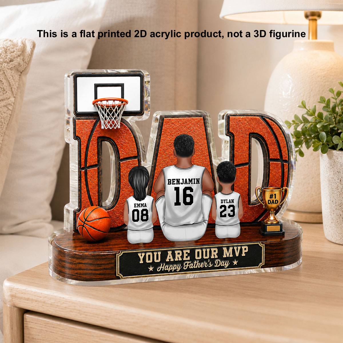 Basketball Dad Legend Daddy's Dream Team 2D Flat Printed- Personalized Acrylic Block Plaque - Gift For Dad, Husband, Basketball Fans