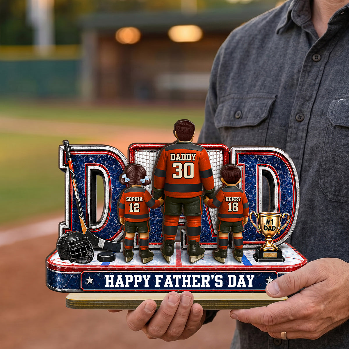 MVP Hockey Dad & Kids Together - Personalized 2-Layered Wooden Plaque - Gift For Dad, Husband