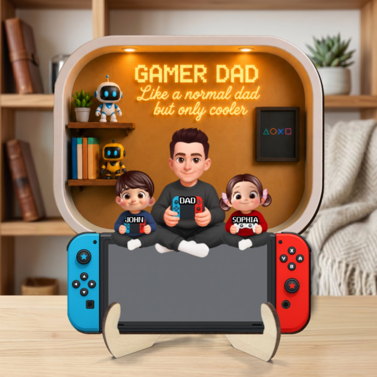 Gamer Dad And Kids - Personalized 2-Layered Wooden Plaque - Gift For Dad, Husband, Gamers