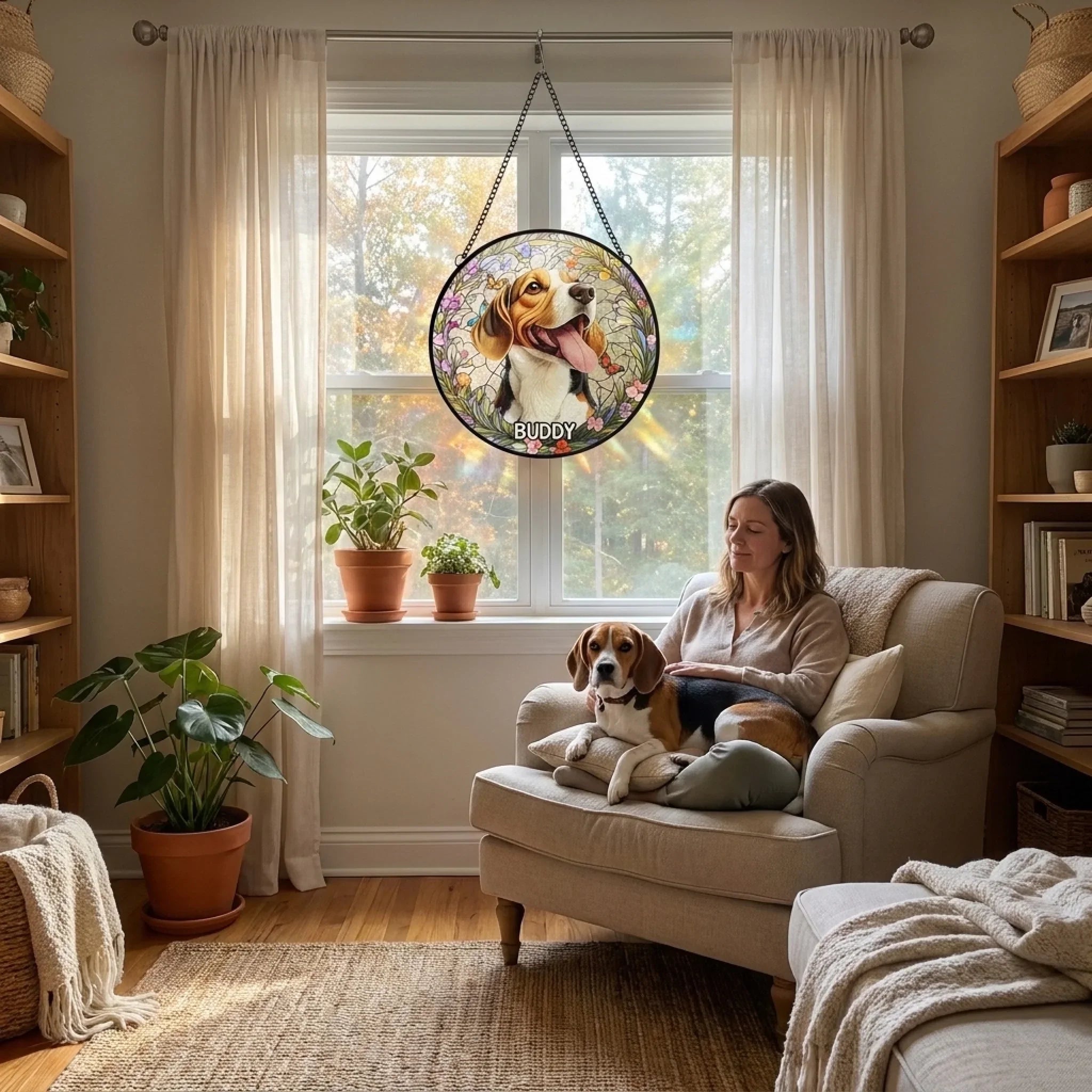 Custom Photo Forever In My Heart, Dear Friend - Memorial Personalized Custom Stained Glass Window Hanging Suncatcher - Sympathy Gift For Pet Owners, Pet Lovers