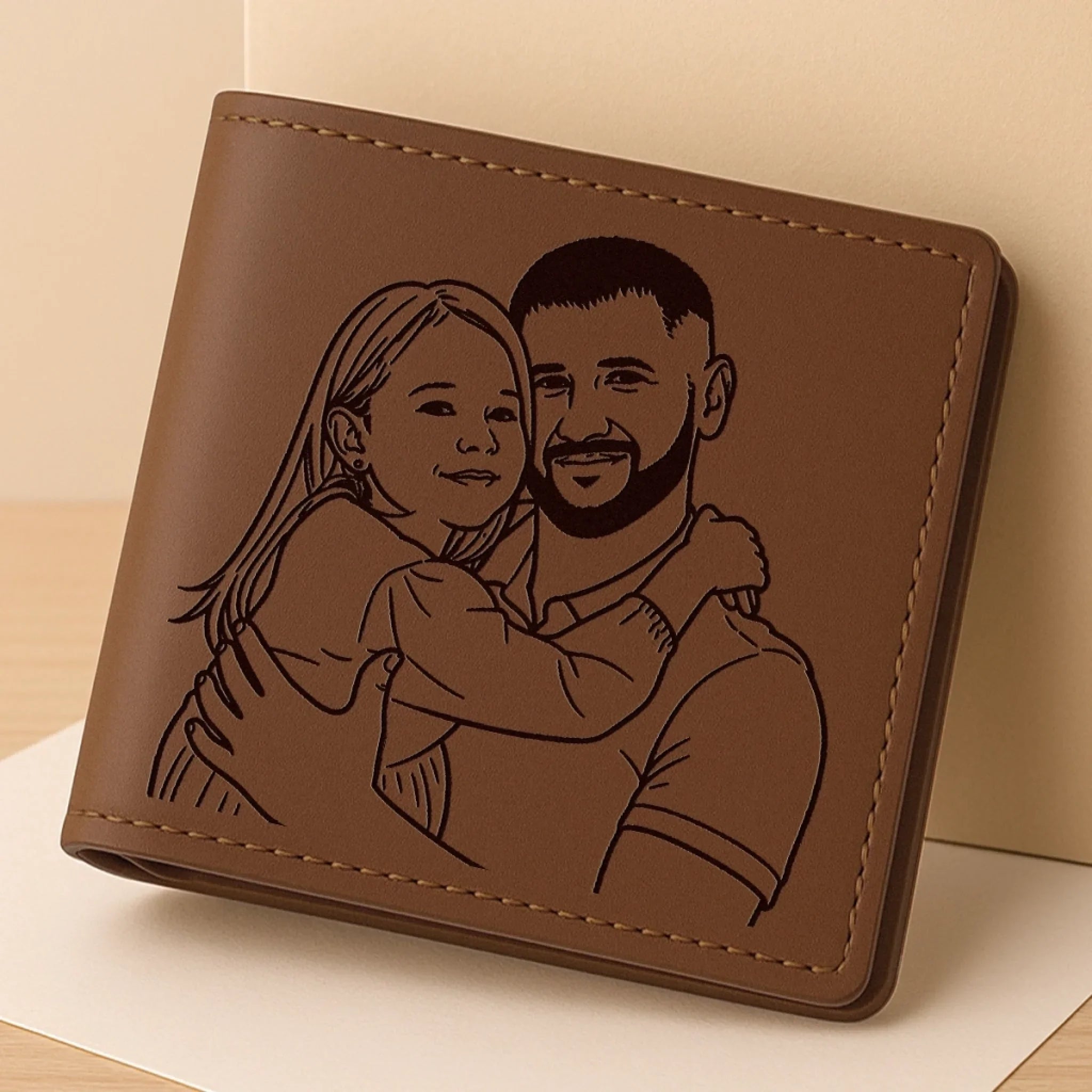Custom Photo Engraved Bifold Leather Wallet Two Sides - Personalized Father's Day Birthday Gifts For Dad - You Are My Hero
