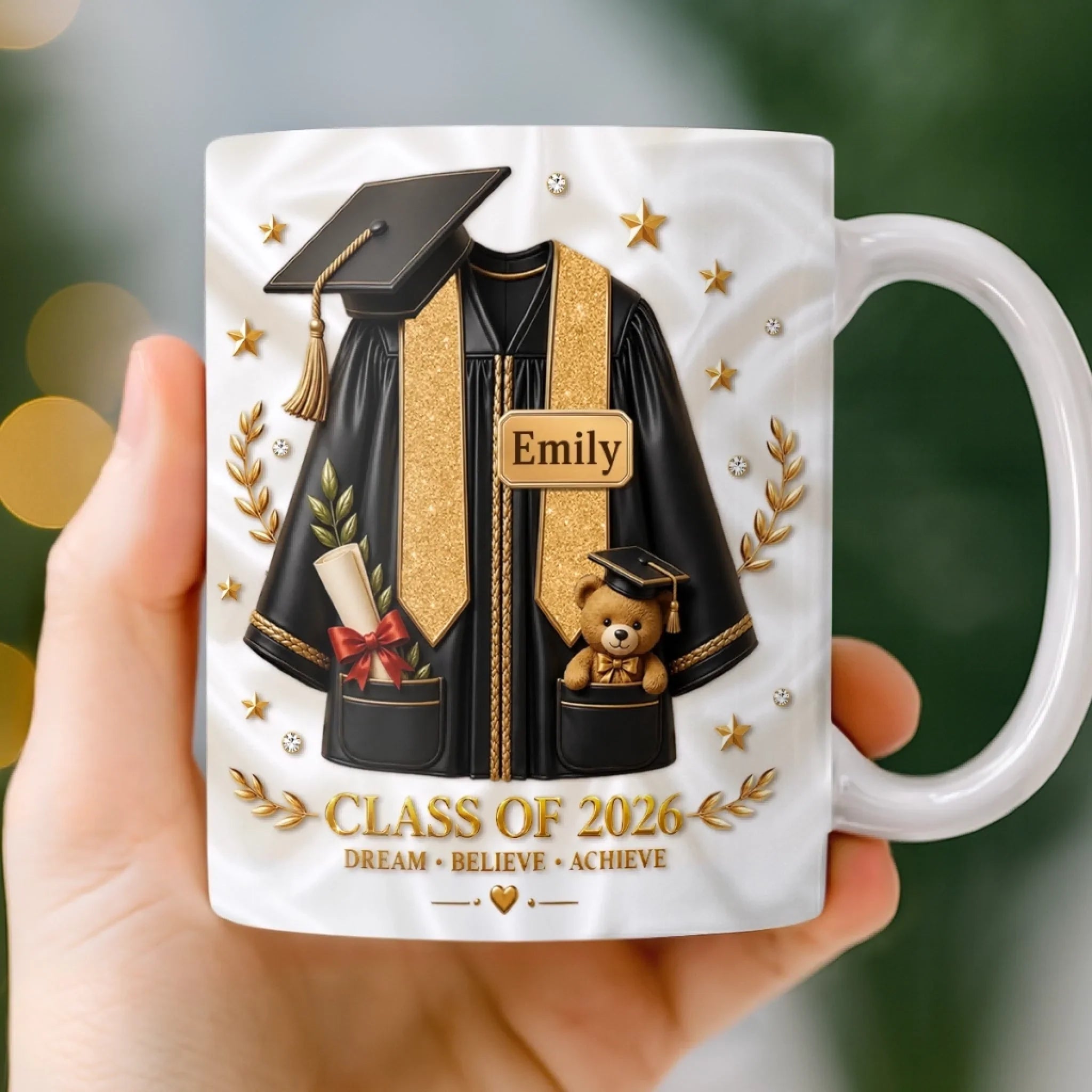 Custom 3D Inflated Effect Printed Mug - Personalized Graduation Gifts For Him, Her - Sip, Dream, Achieve