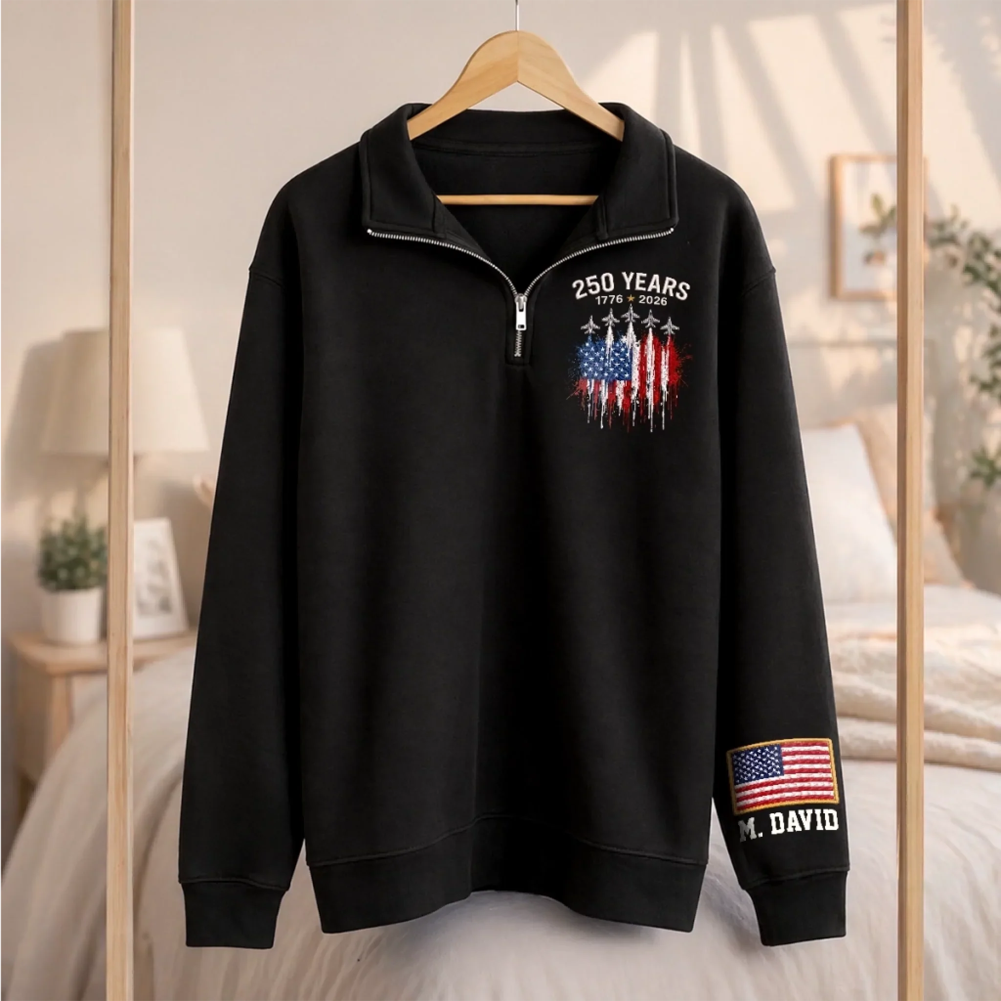 Custom Unisex Quarter Zip Sweatshirt - Personalized America 250th Anniversary Gifts For Mom, Dad, Brother, Sister, Kids - Vintage Patriot Spirit