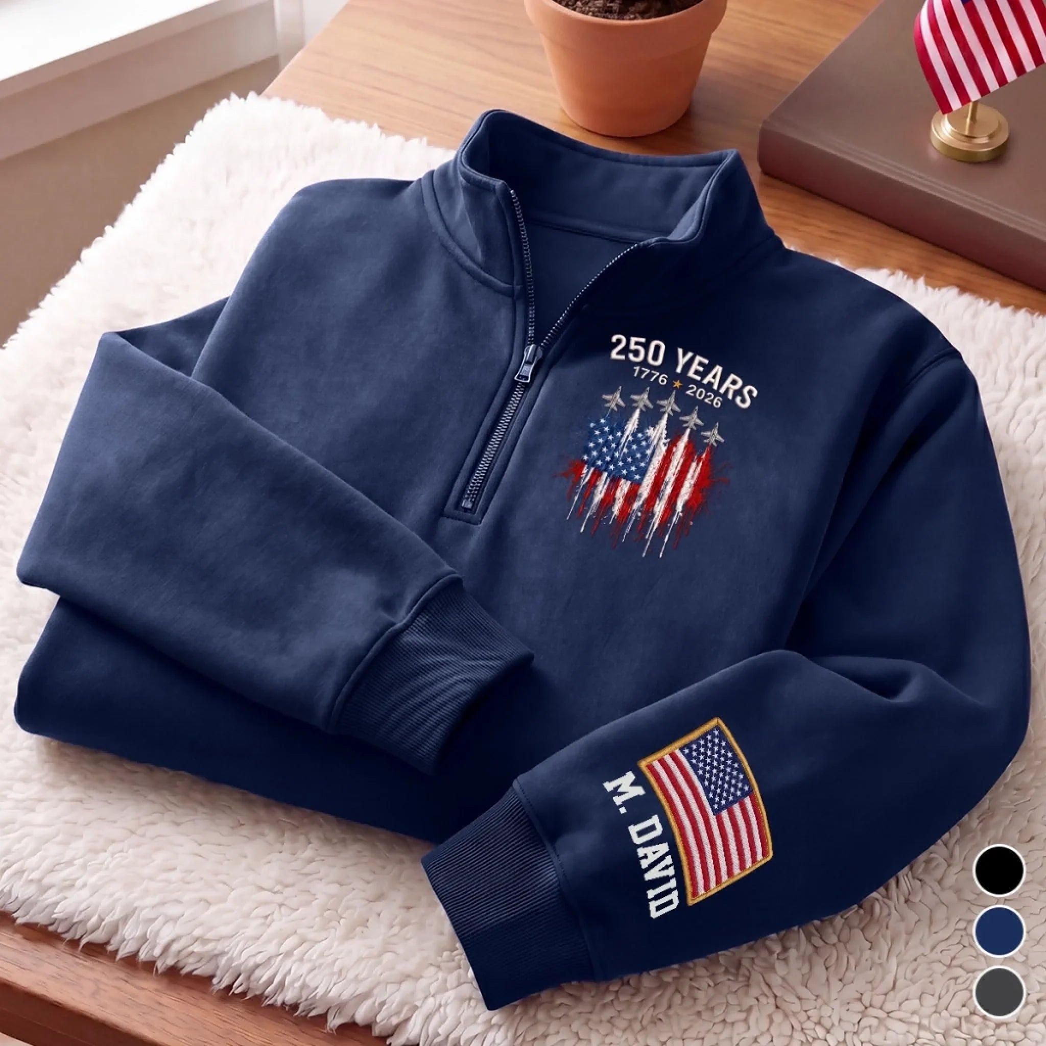 Custom Unisex Quarter Zip Sweatshirt - Personalized America 250th Anniversary Gifts For Mom, Dad, Brother, Sister, Kids - Vintage Patriot Spirit