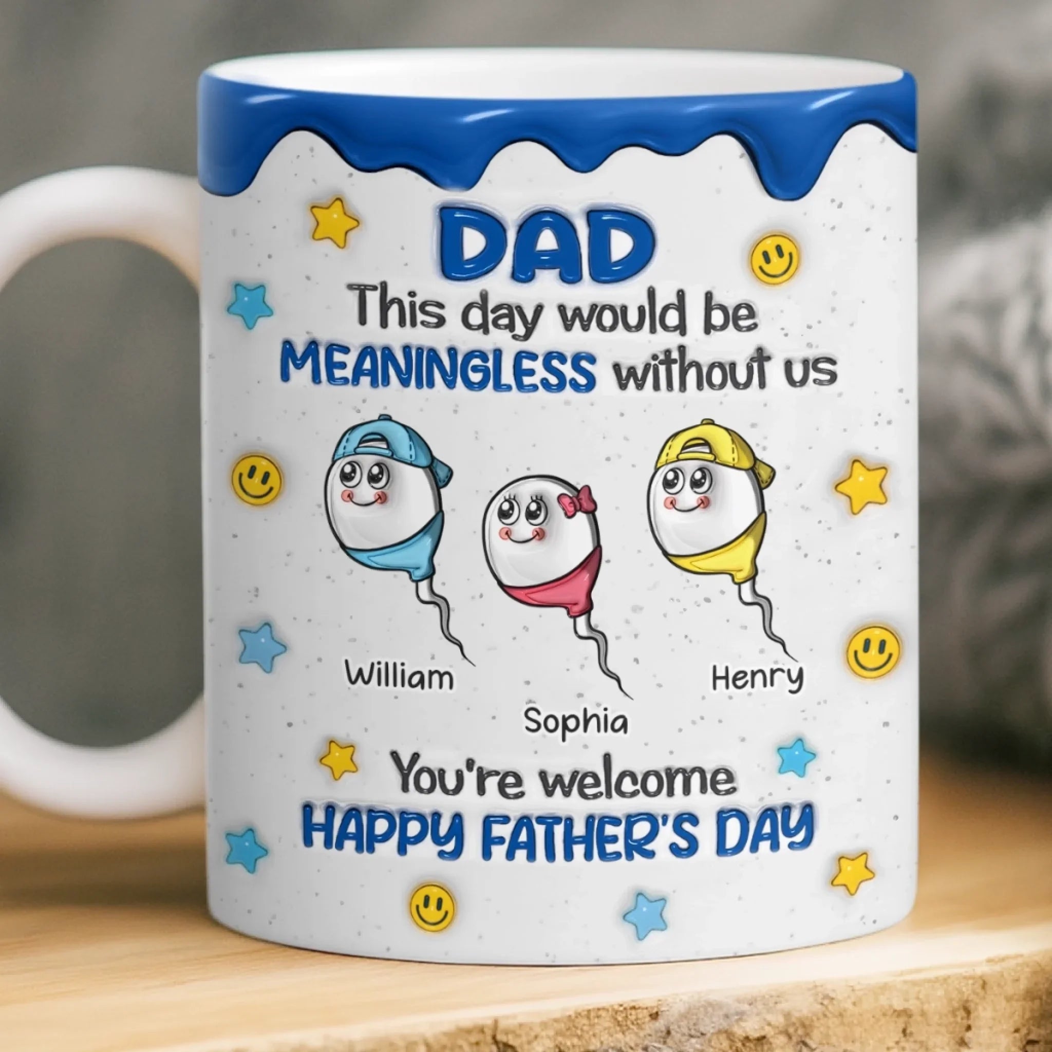 Custom 3D Inflated Effect Printed Mug - Personalized Father's Day Birthday Gifts For Dad, Grandpa - Sips Of Love