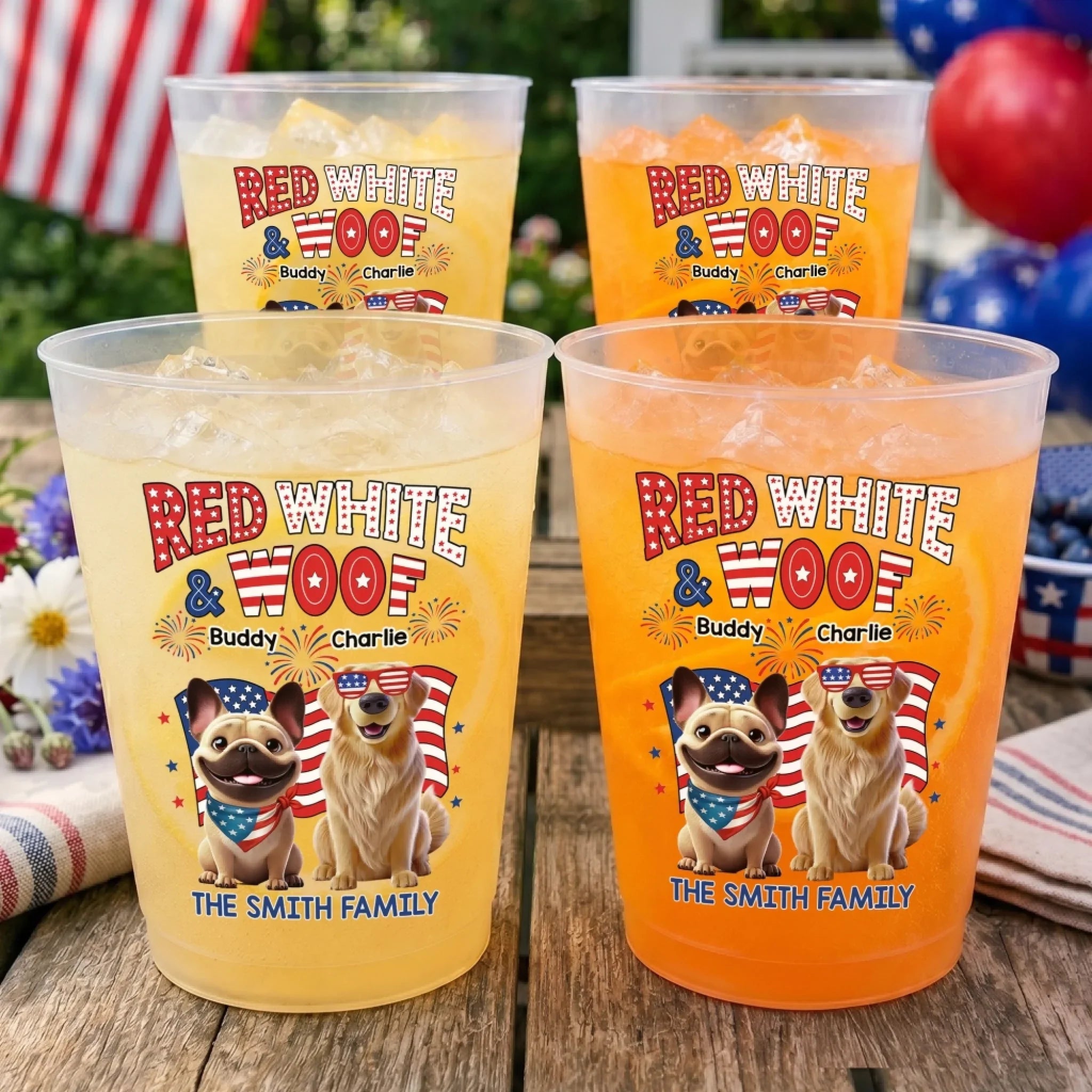 Custom Party Cups - Personalized America 250th Anniversary Gifts For Dog Lovers, Dog Dad And Mom - Paws Make Everything Better