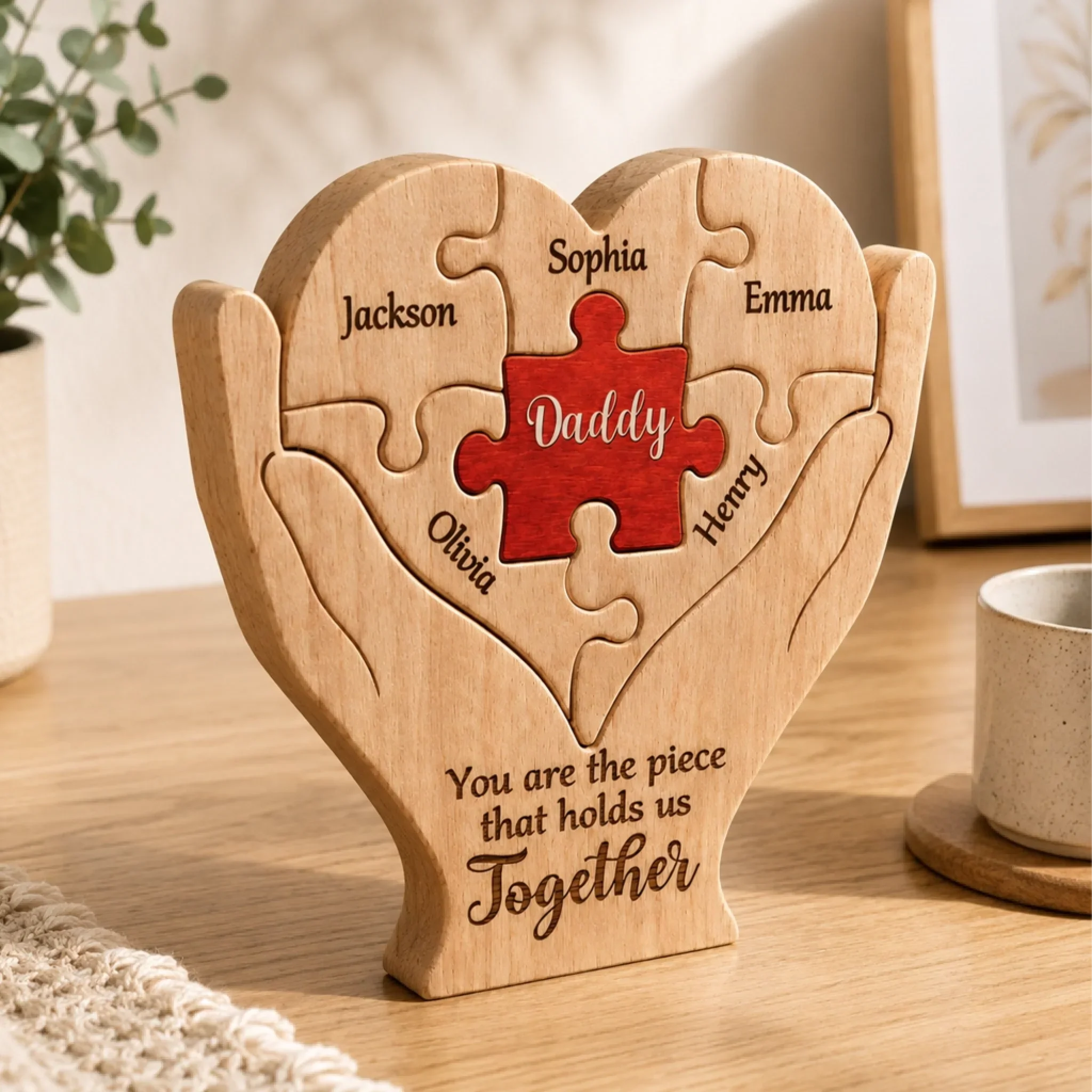 Custom Shaped Wooden Art Puzzle - Personalized Father's Day Birthday Gifts For Dad, Grandpa - Dad Makes Life Feel Complete