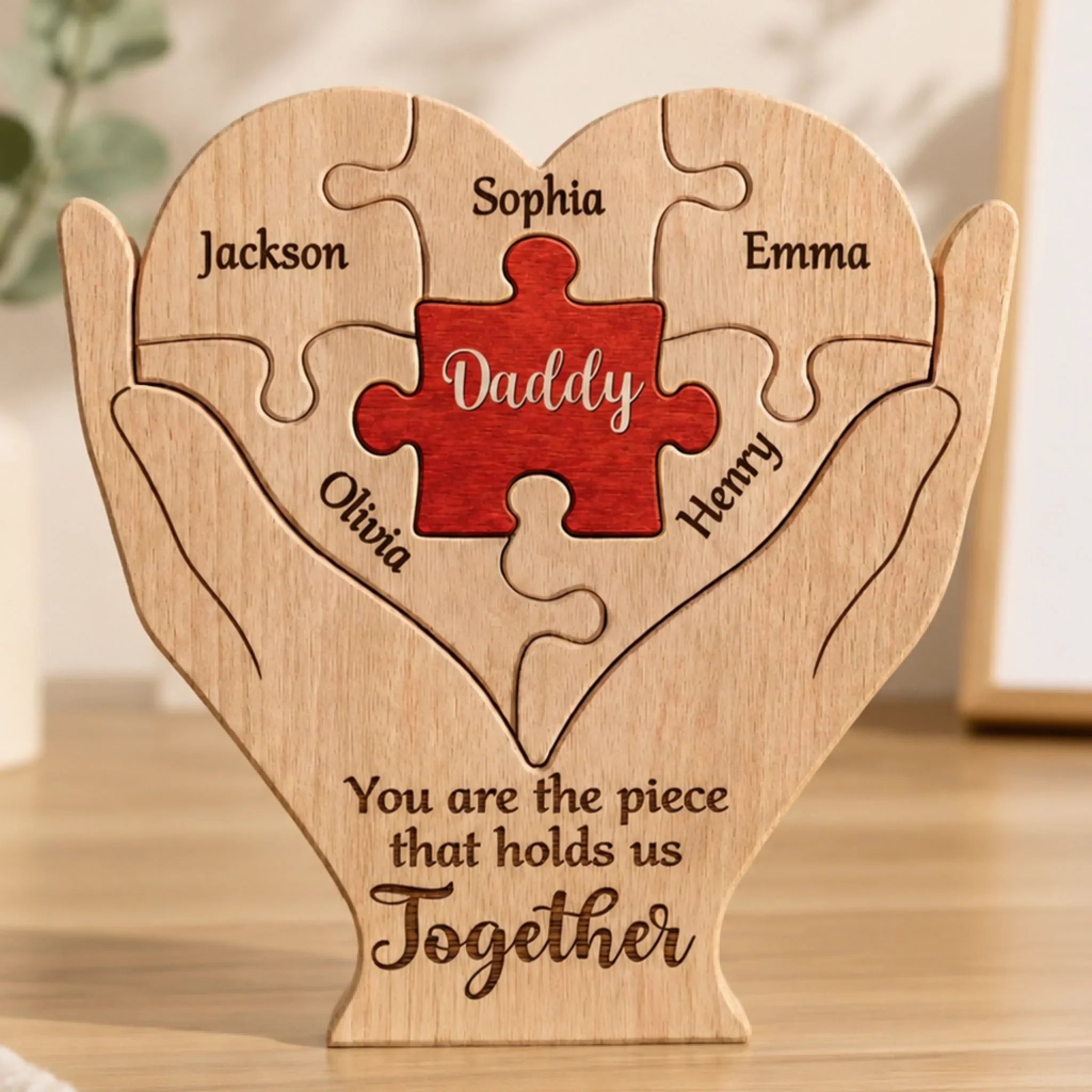 Custom Shaped Wooden Art Puzzle - Personalized Father's Day Birthday Gifts For Dad, Grandpa - Dad Makes Life Feel Complete
