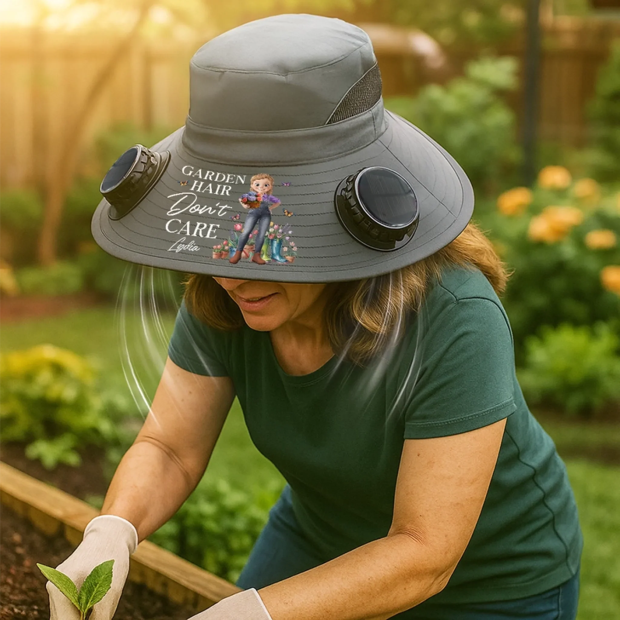 Custom Hat With Fans Solar Power - Personalized Garden Gifts For Gardeners - Garden Queen Vibes