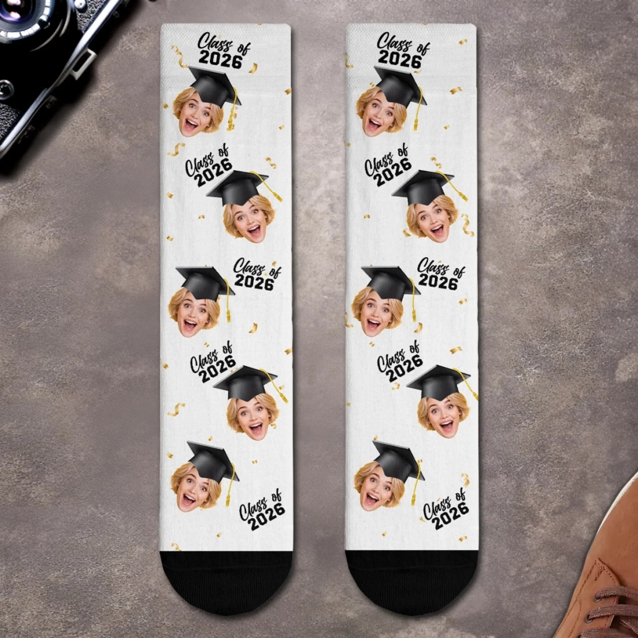 Custom Photo Middle Tube Socks - Personalized Graduation Gifts For Him, Her - Walking On Graduation Dreams