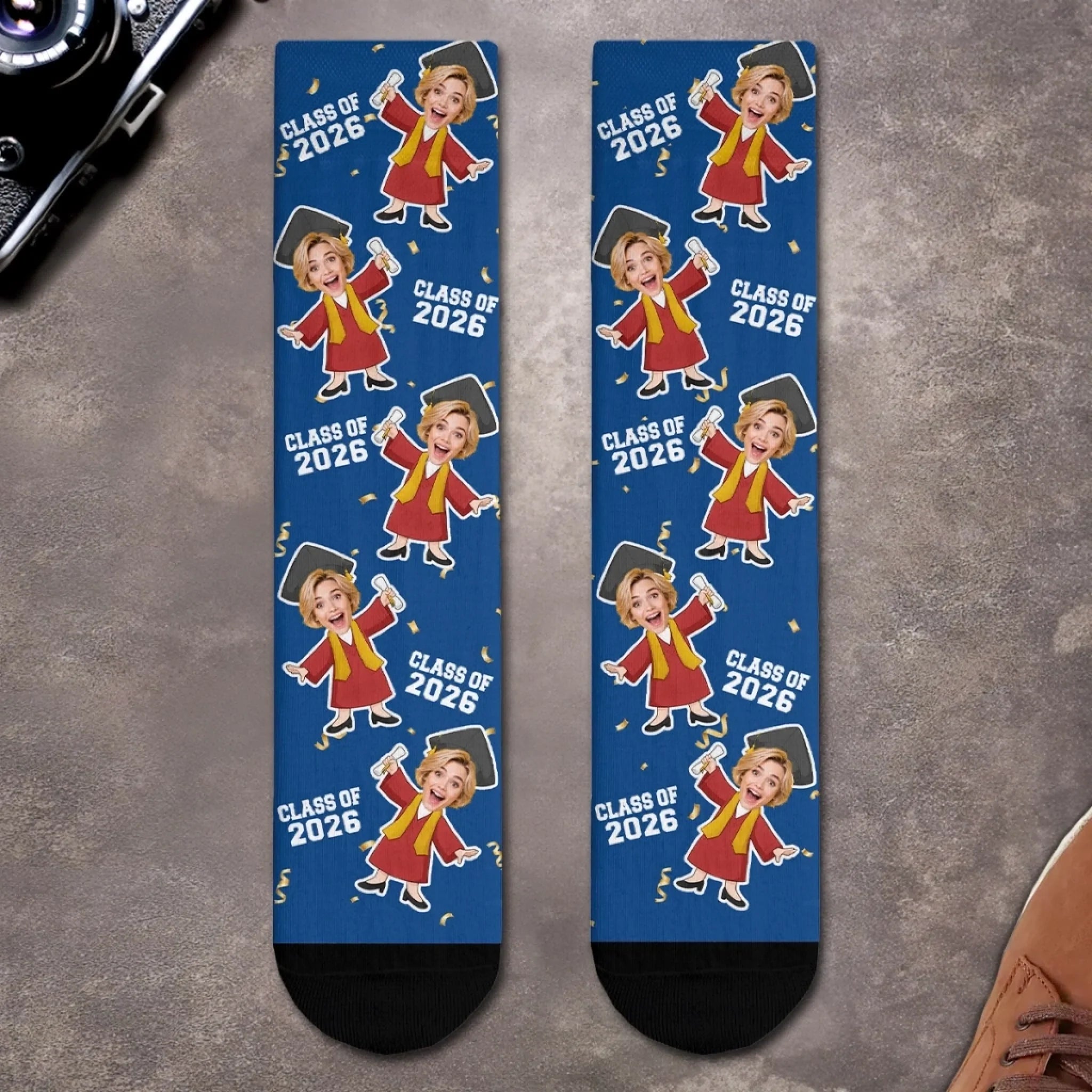 Custom Photo Middle Tube Socks - Personalized Graduation Gifts For Him, Her - Senior Year Socks