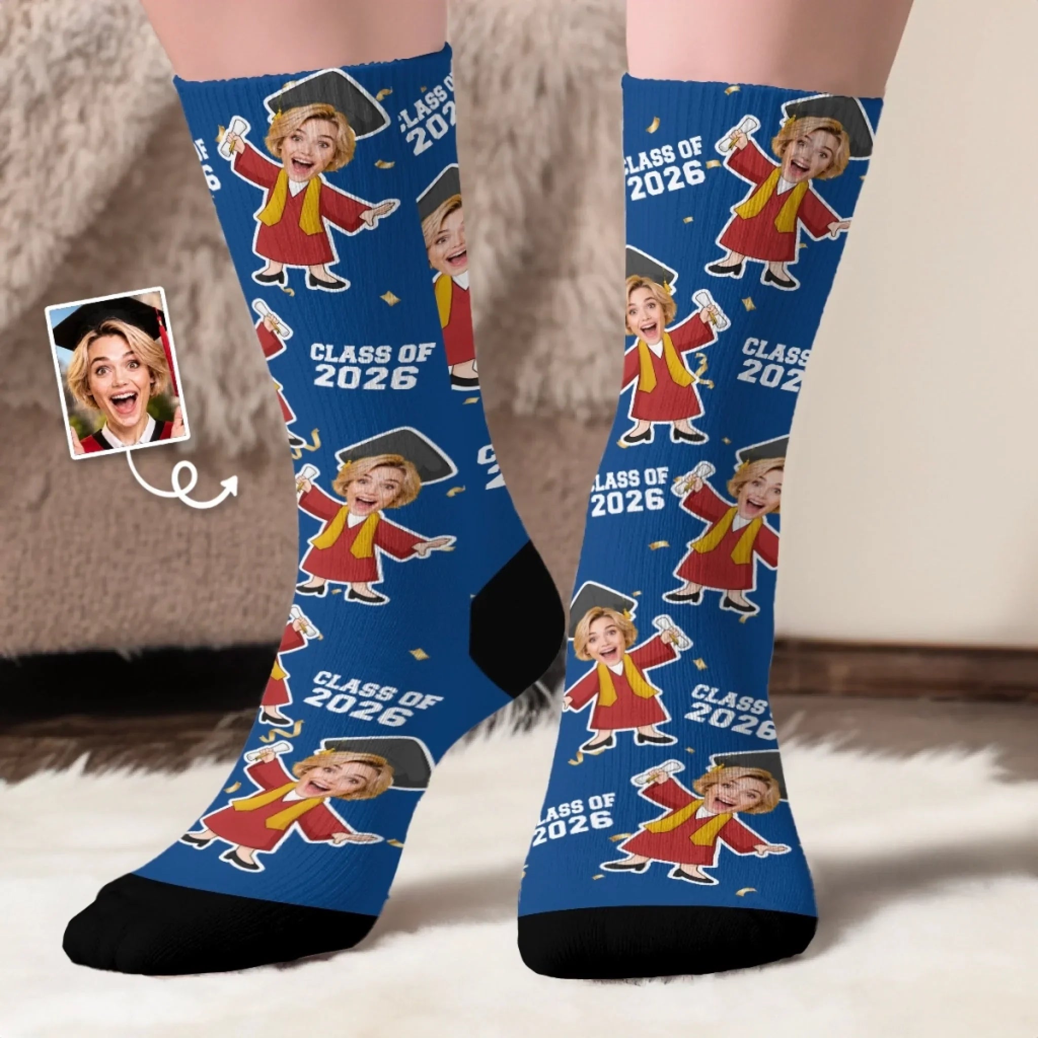 Custom Photo Middle Tube Socks - Personalized Graduation Gifts For Him, Her - Senior Year Socks