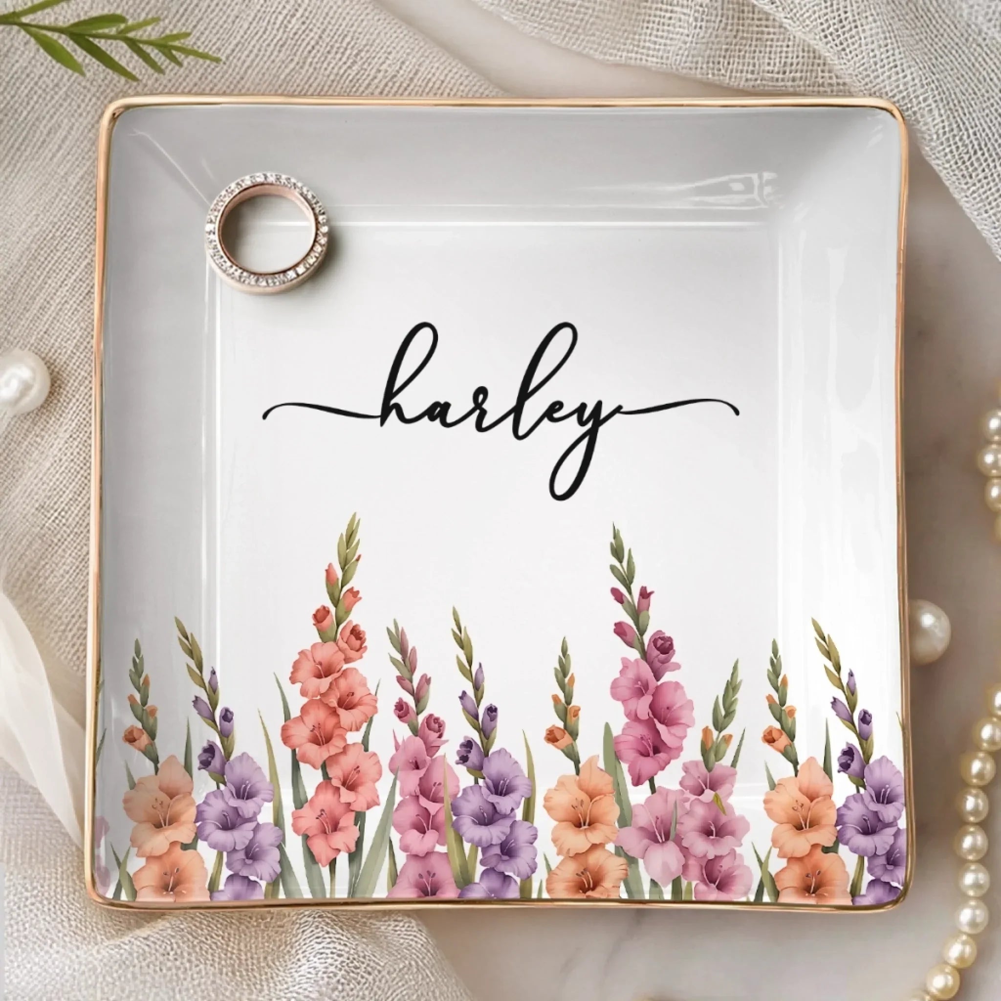 Custom Full-Print Jewelry Dish - Personalized Best Friend Birthday Gifts For Women, Besties, Sisters, BFF - Chic Floral Keepsake