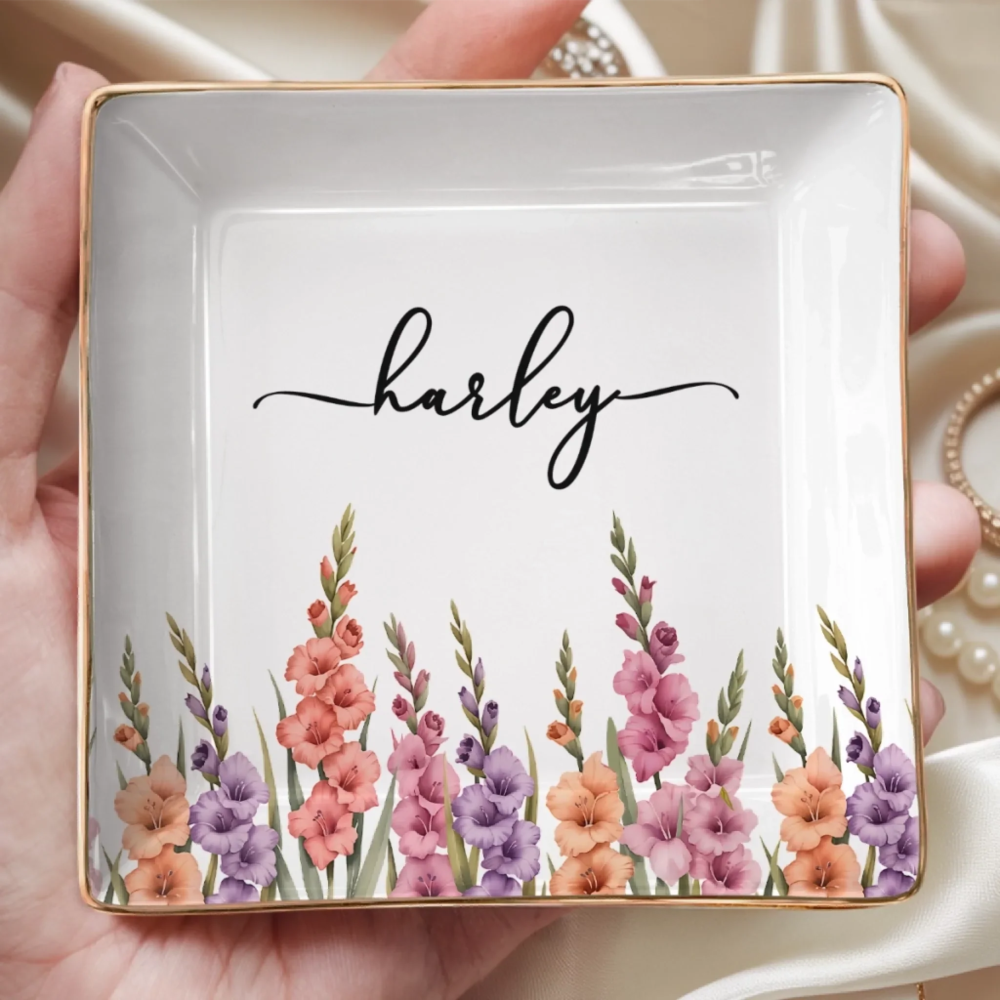 Custom Full-Print Jewelry Dish - Personalized Best Friend Birthday Gifts For Women, Besties, Sisters, BFF - Chic Floral Keepsake