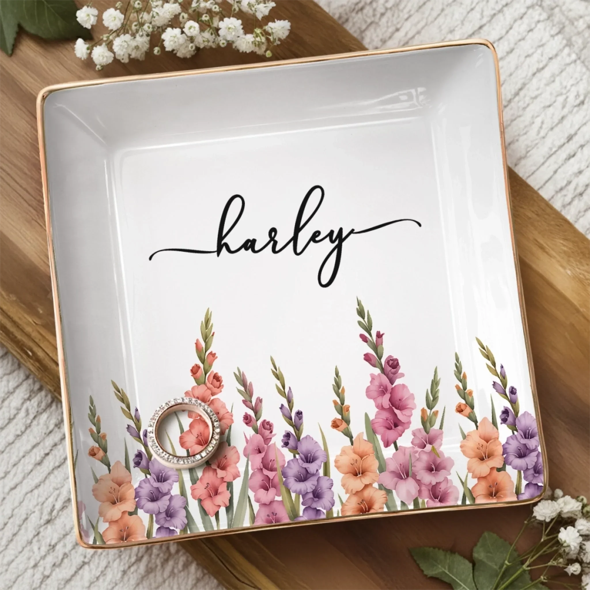 Custom Full-Print Jewelry Dish - Personalized Best Friend Birthday Gifts For Women, Besties, Sisters, BFF - Chic Floral Keepsake