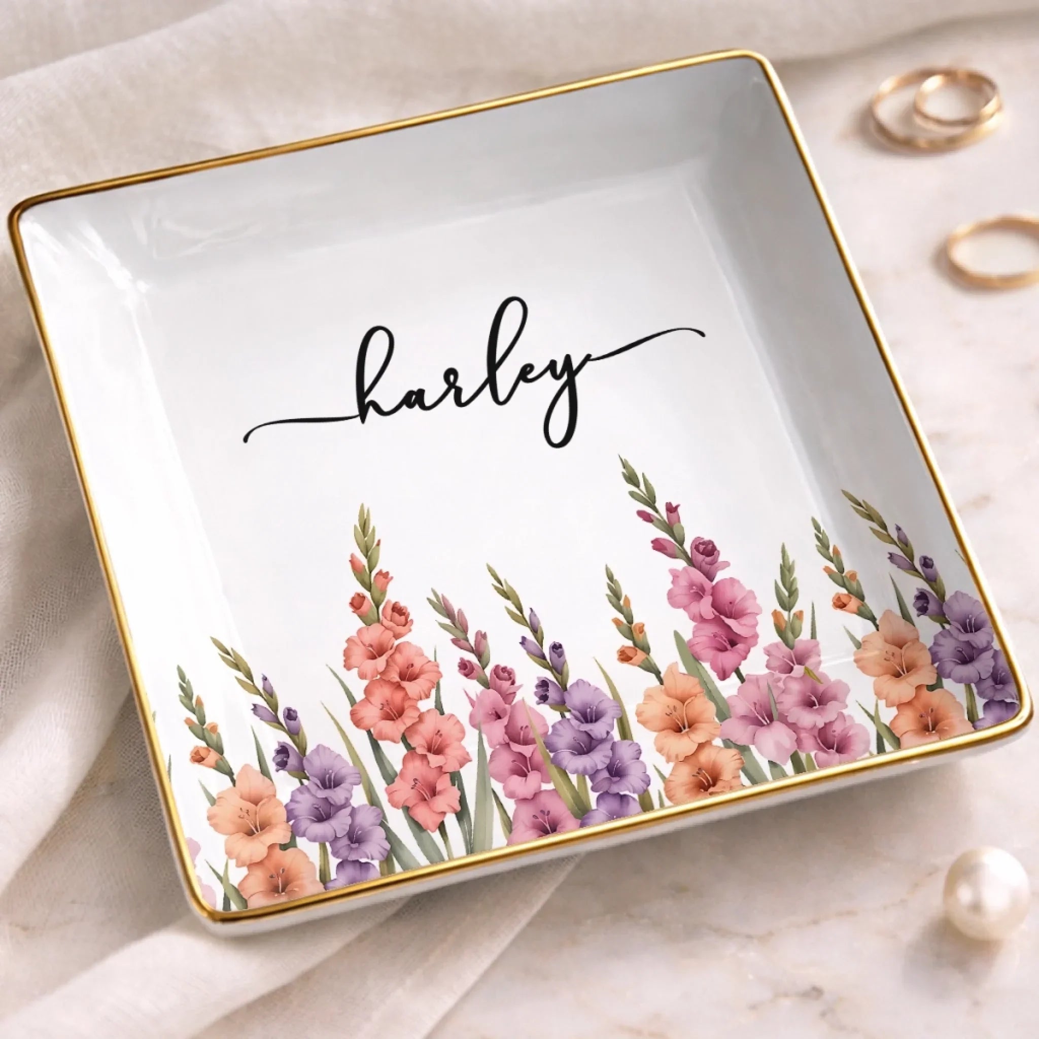 Custom Full-Print Jewelry Dish - Personalized Best Friend Birthday Gifts For Women, Besties, Sisters, BFF - Chic Floral Keepsake