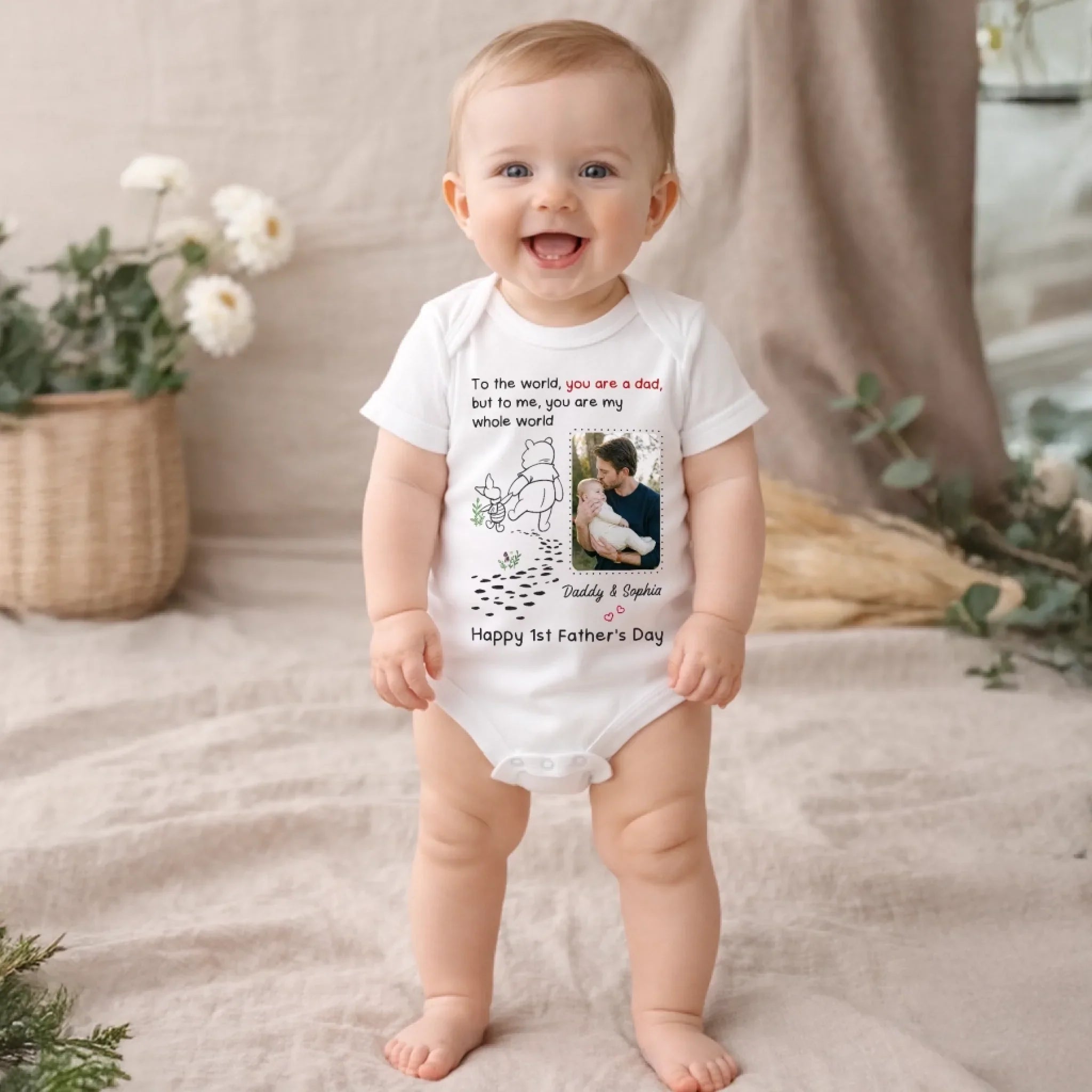 Custom Photo Baby Onesie - Personalized Baby Shower, Gender Reveal Gifts For New Dads, New Grandpas - Together We Make a Family