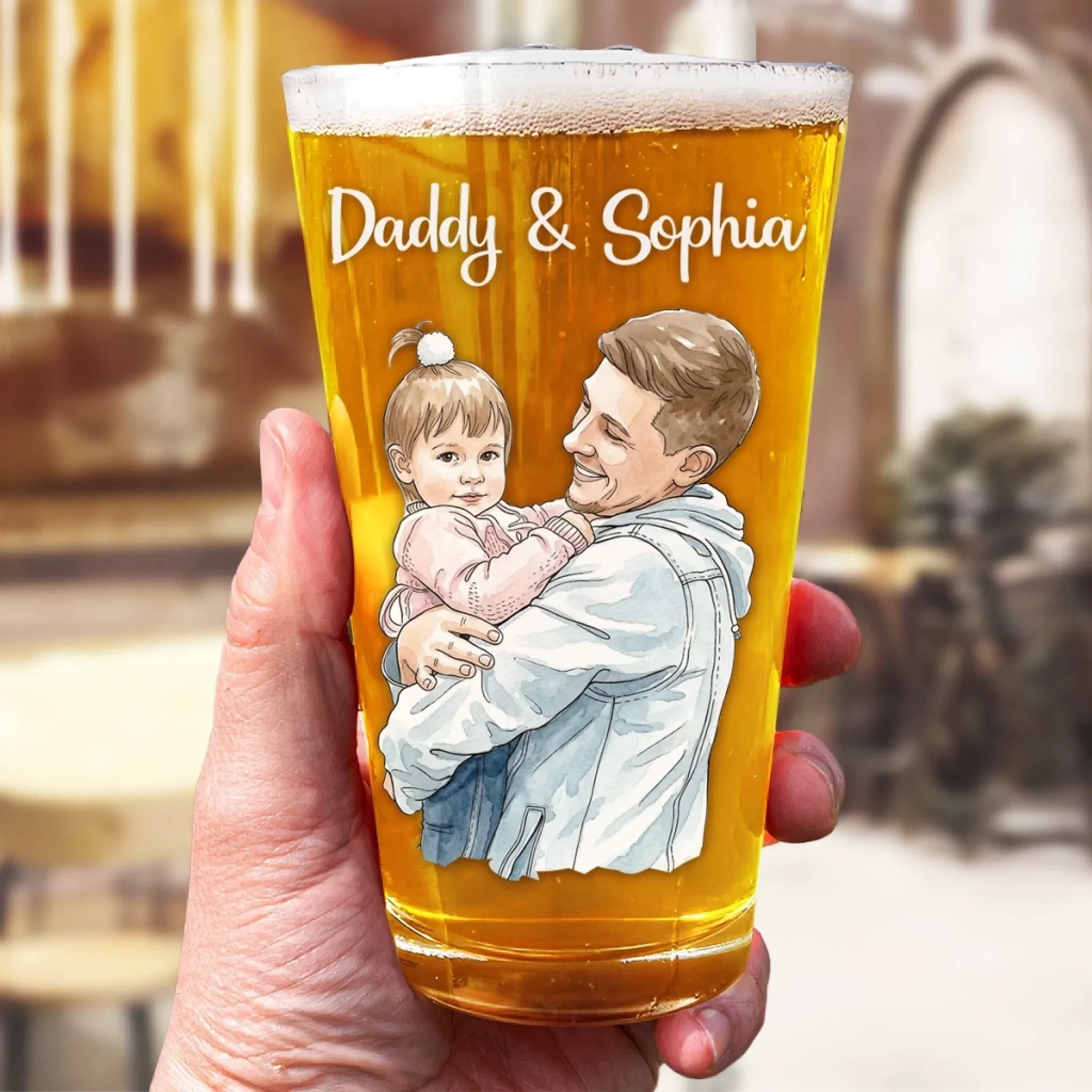 Custom Photo Beer Glass - Personalized Father's Day Birthday Gifts For Dad, Grandpa - Forever Grateful For Dad’s Love