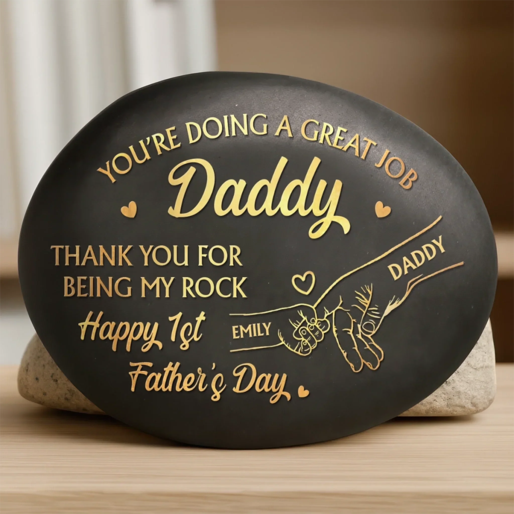 Custom Printed Rock - Personalized Father's Day, Baby Shower, Gender Reveal Gifts For New Moms, New Dads, New Parents - First Comes Love Baby