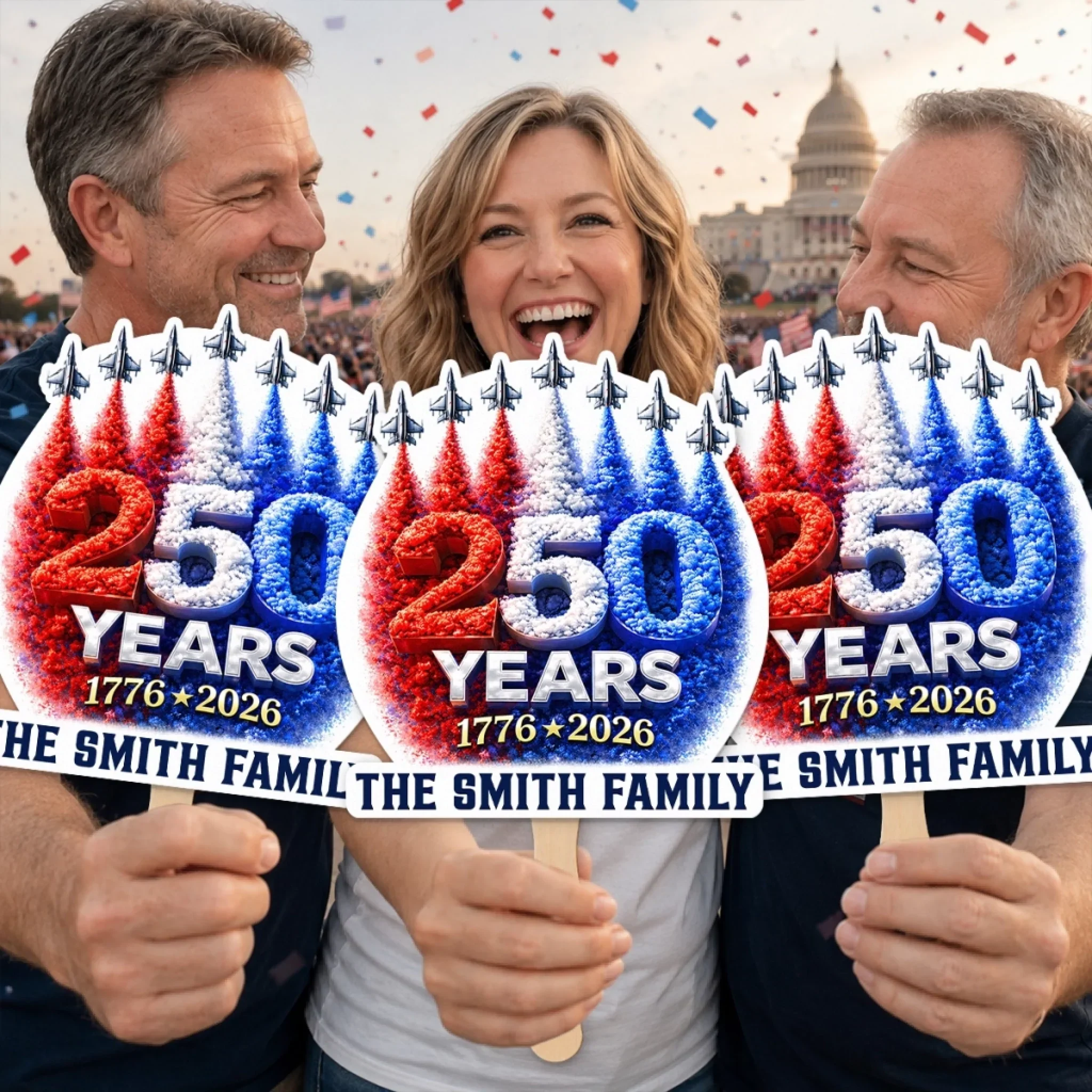Custom Hand Fan - Personalized America 250th Anniversary Gifts For Mom, Dad, Brother, Sister, Kids - Celebrating 250 Years Strong