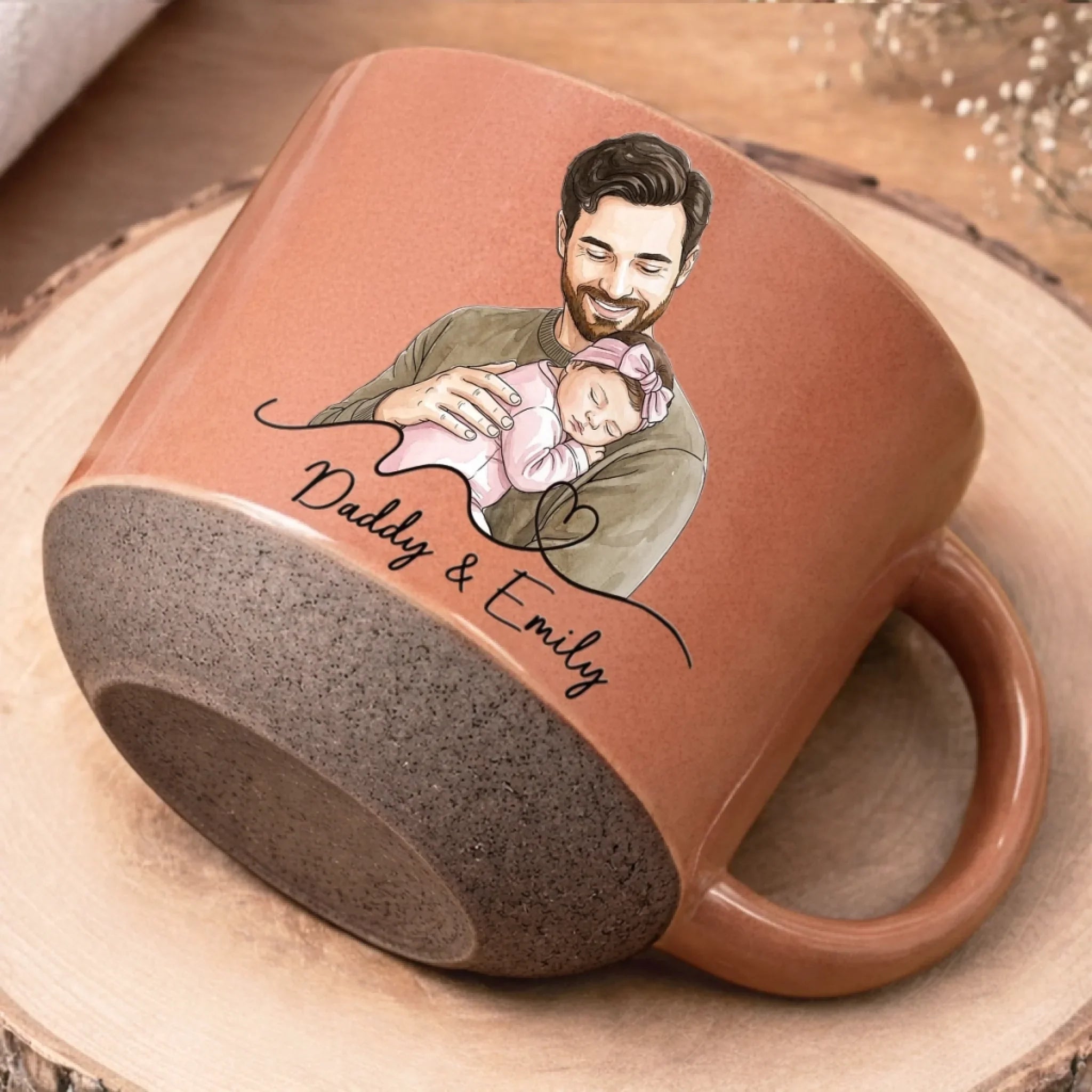 Custom Photo Printed Pottery Mug - Personalized Father's Day, Baby Shower, Gender Reveal Gifts For New Moms, New Dads, New Parents - Baby Coming Love Growing