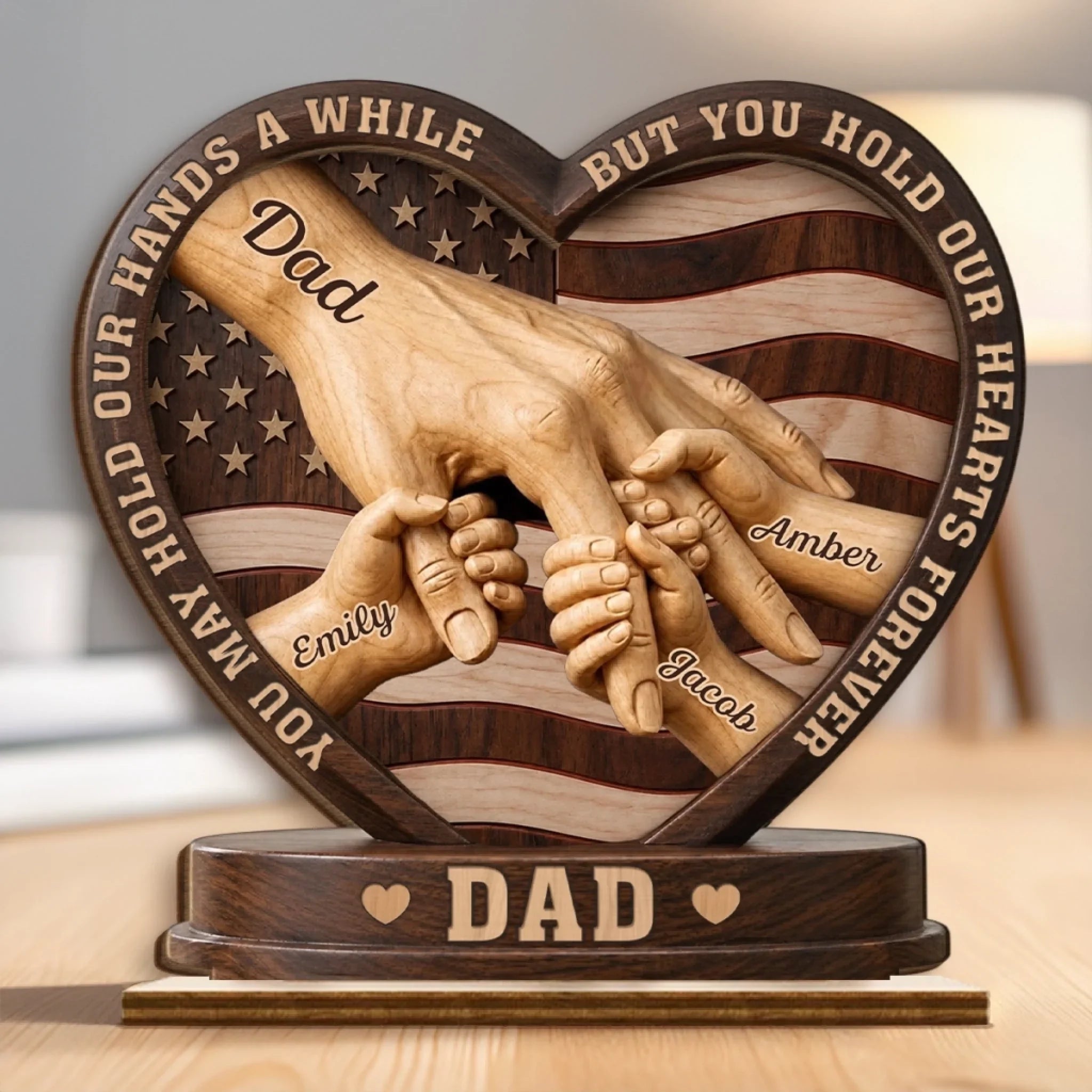 Custom 2-Layered Wooden Plaque - Personalized Father's Day Birthday Gifts For Dad, Grandpa - Dad’s Love Builds Strong Families