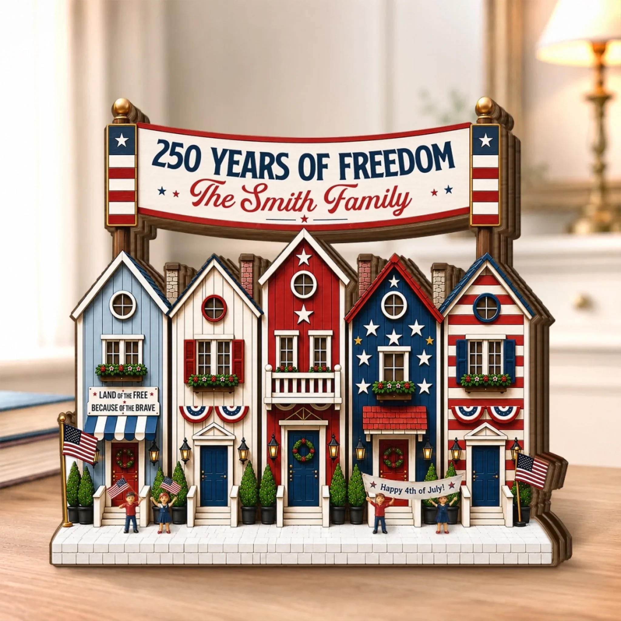 Custom Thick Wooden Plaque - Personalized America 250th Anniversary Gifts For Mom, Dad, Brother, Sister, Kids - Stars, Stripes And Family Roots