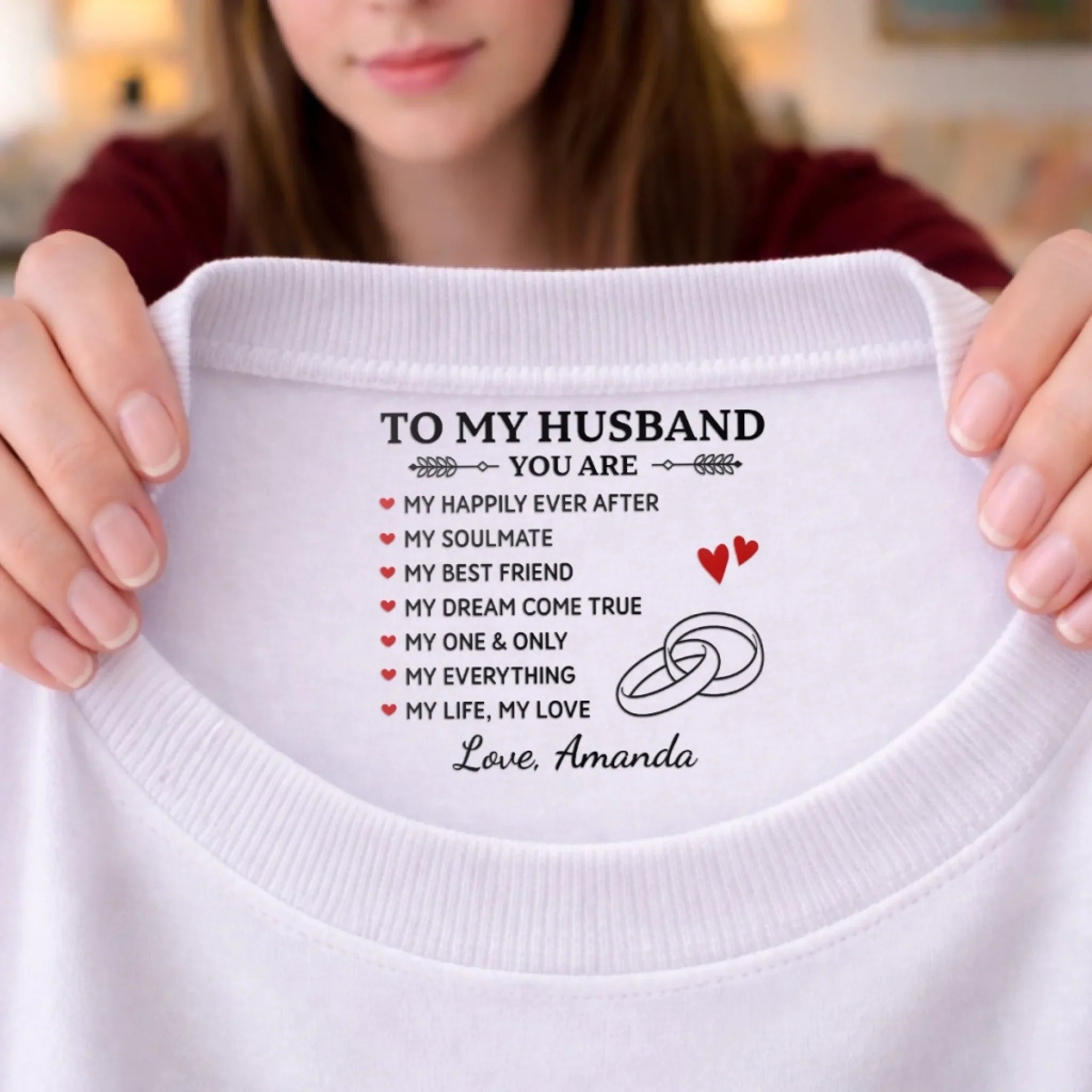 Custom Inside Neck Print T-Shirt - Personalized Anniversary Wedding Gifts For Husband And Wife, Him And Her - A Little Message With Forever Meaning