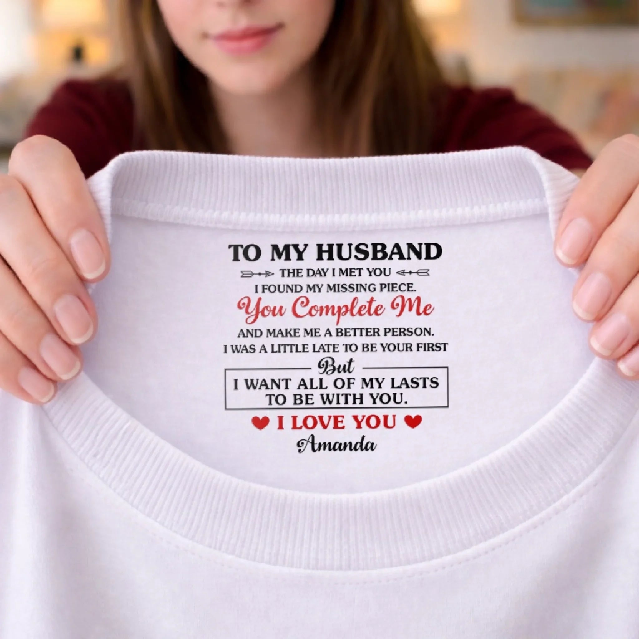 Custom Inside Neck Print T-Shirt - Personalized Anniversary Wedding Gifts For Husband And Wife, Him And Her - His Daily Dose Of Love